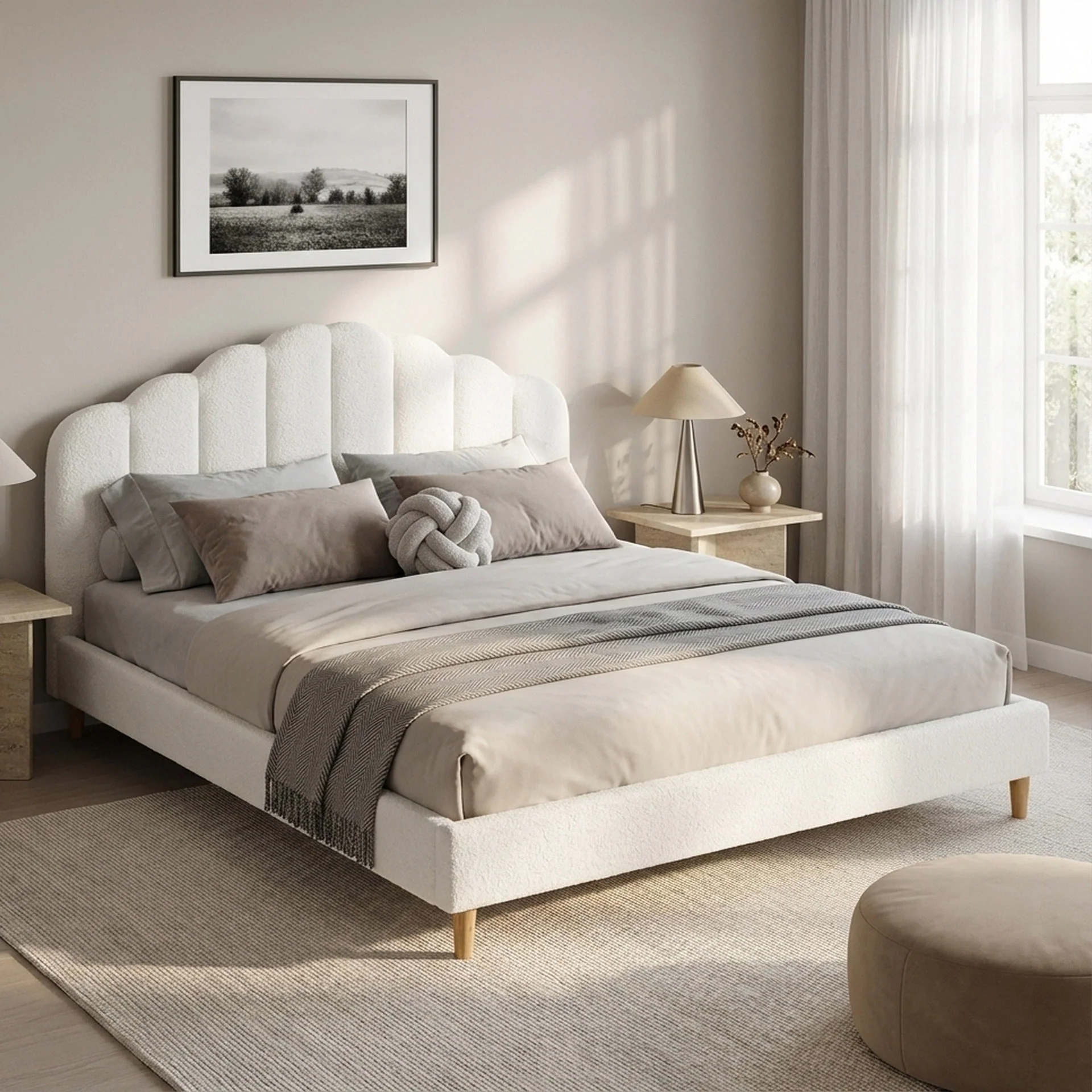 Gairich Boucle King Bed Frame - White - Image 3