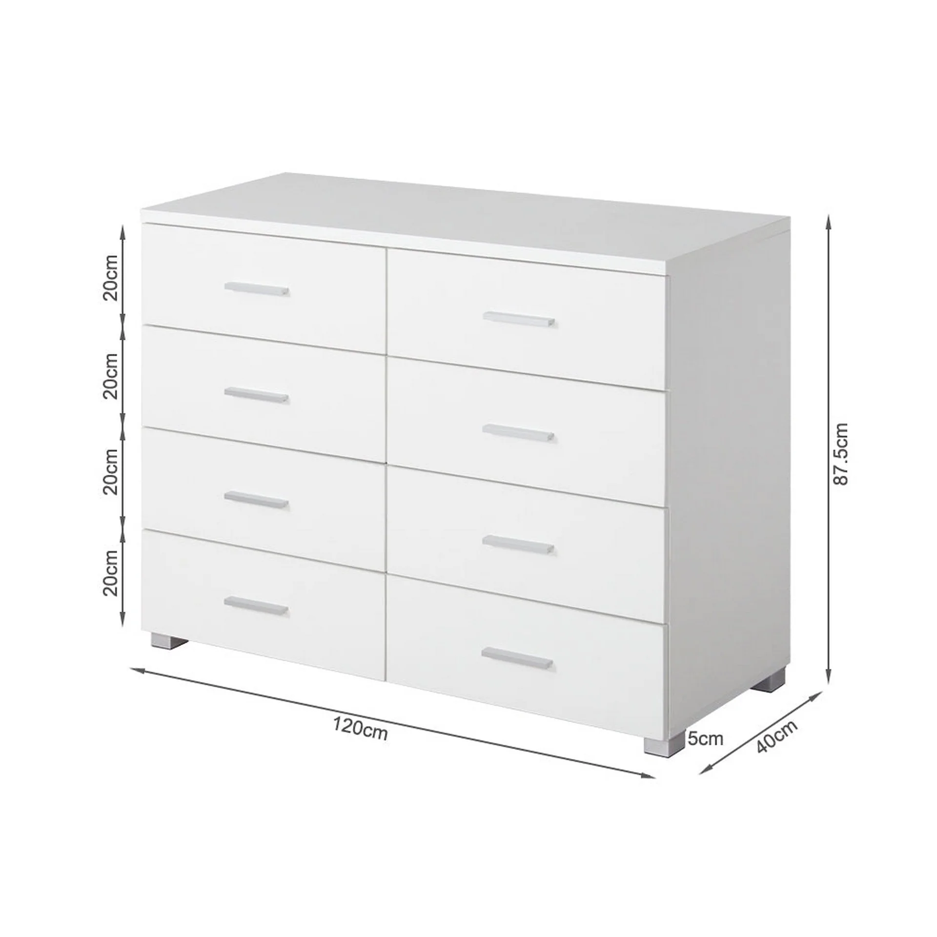 GARRETT Tallboy 8 Drawer Chest Dresser - WHITE - Image 5