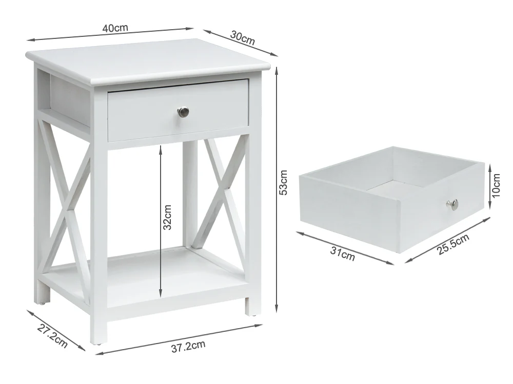 GAVIN Wooden Bedside Table Nightstand with Drawer - WHITE - Image 5