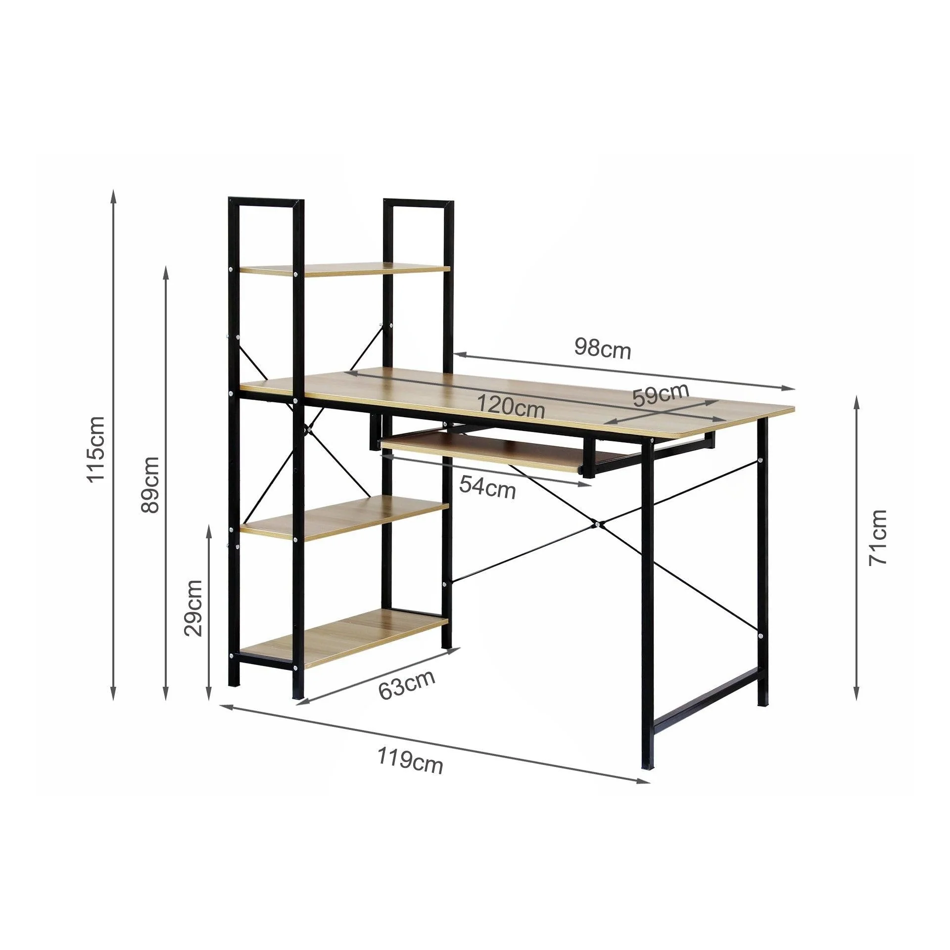 Gayle 120cm Computer Desk with Bookshelf - Black - Image 10