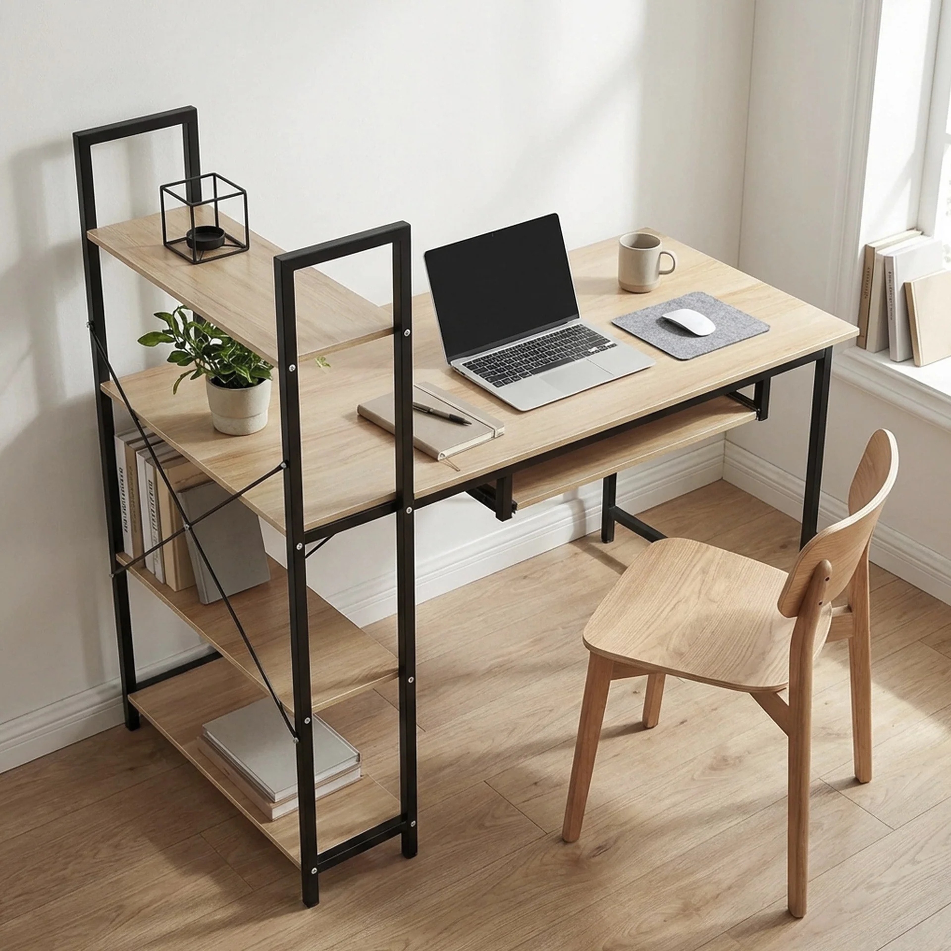 Gayle 120cm Computer Desk with Bookshelf - Black - Image 4