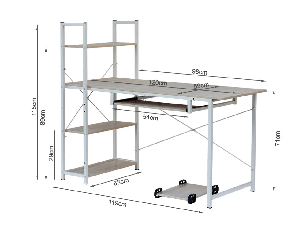GAYLE 120cm Desk with Bookshelf - WHITE - Image 10