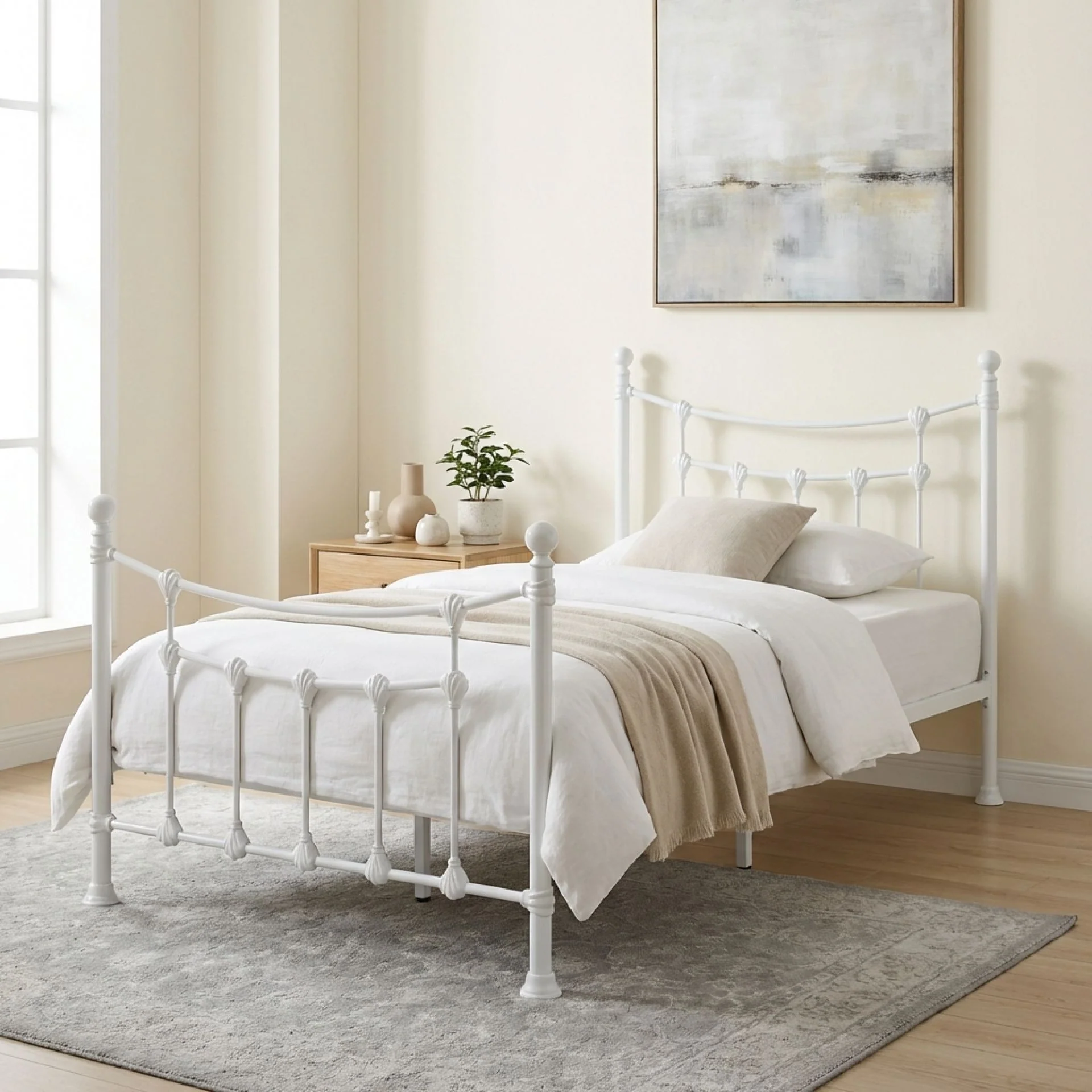Gingera King Single Metal Bed Frame - White - Image 4
