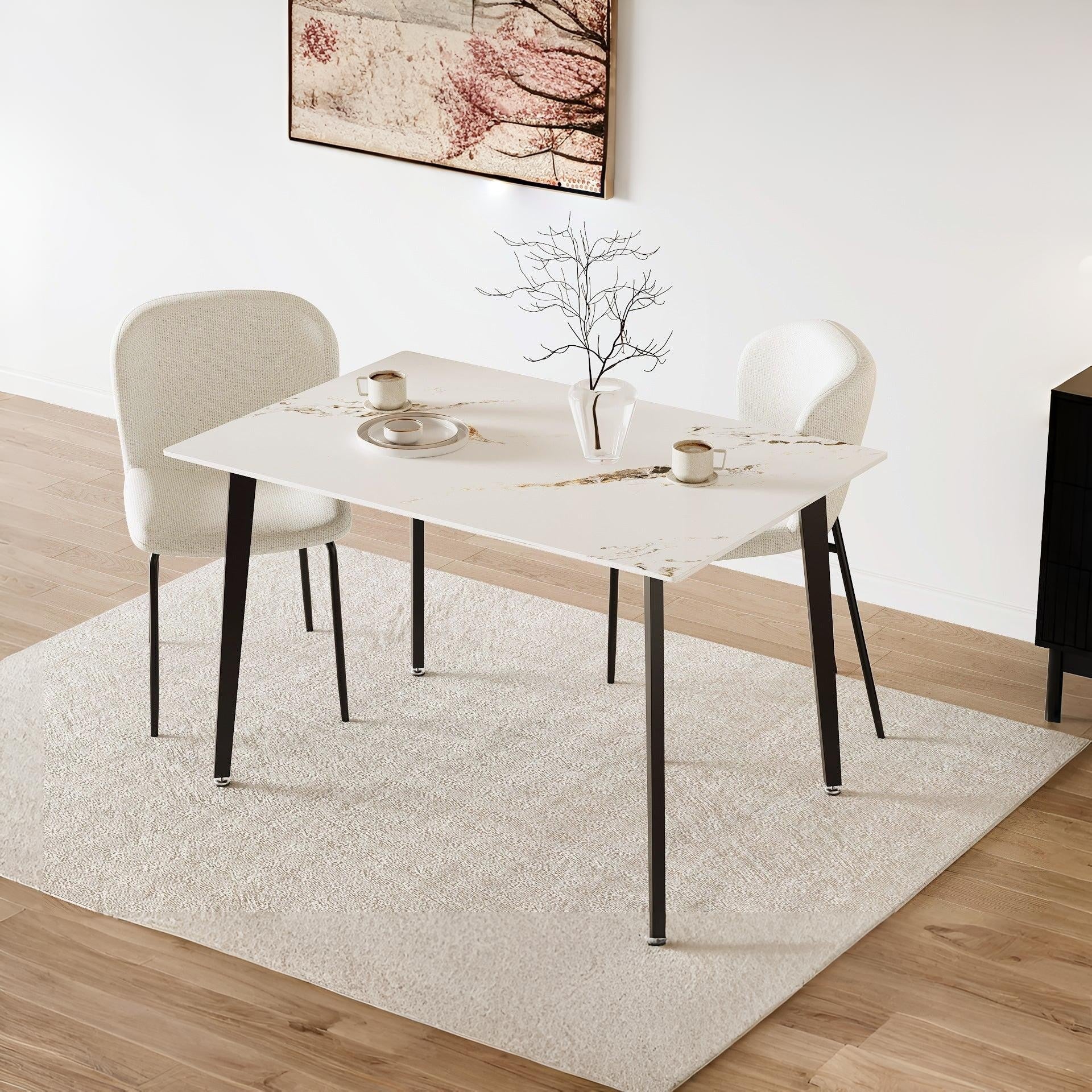 Glenn Rectangular Ceramic Top Dining Table 120 x 80cm - White + Black - Image 2