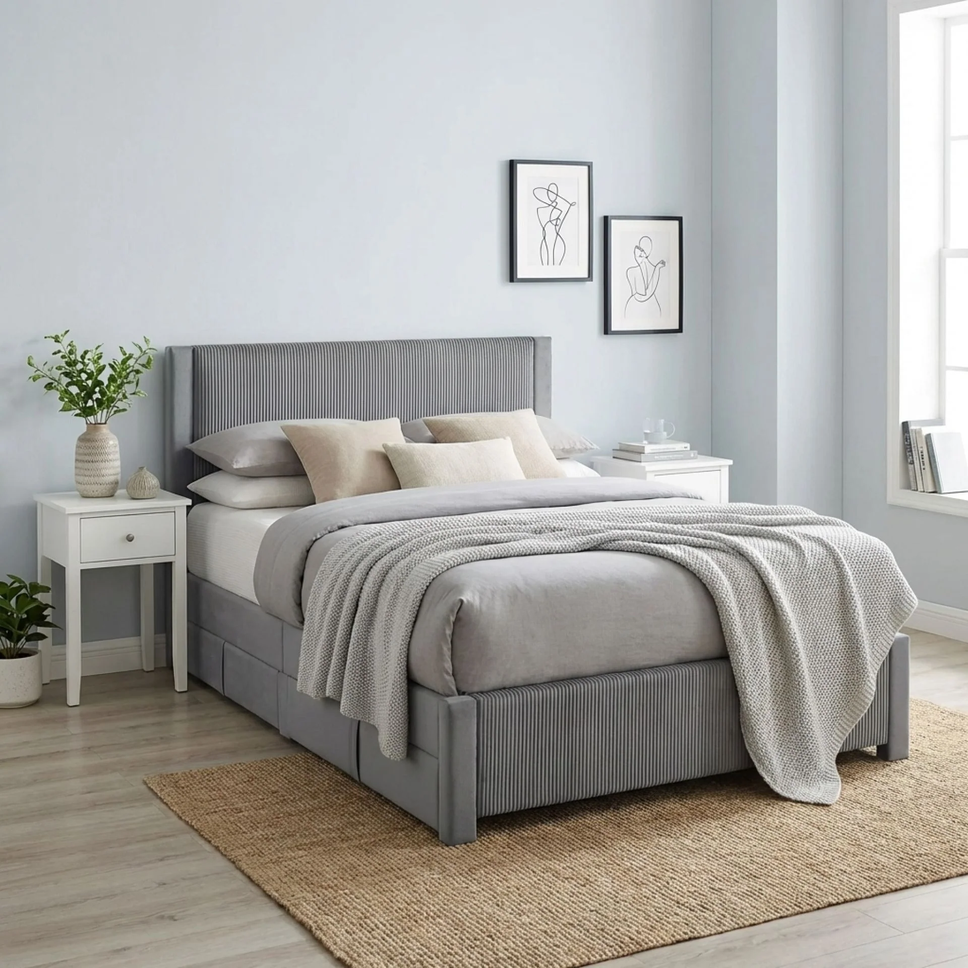 Gower Double Fabric Bed Frame with 4 Drawers - Grey - Image 4