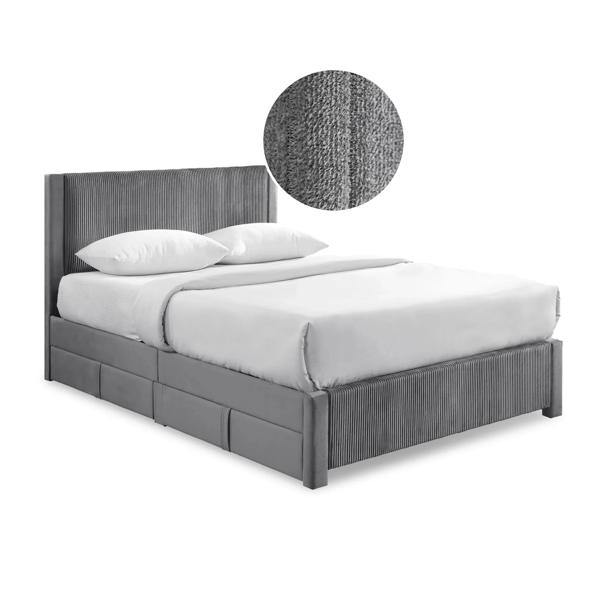 Gower Double Fabric Bed Frame with 4 Drawers - Grey - Image 9
