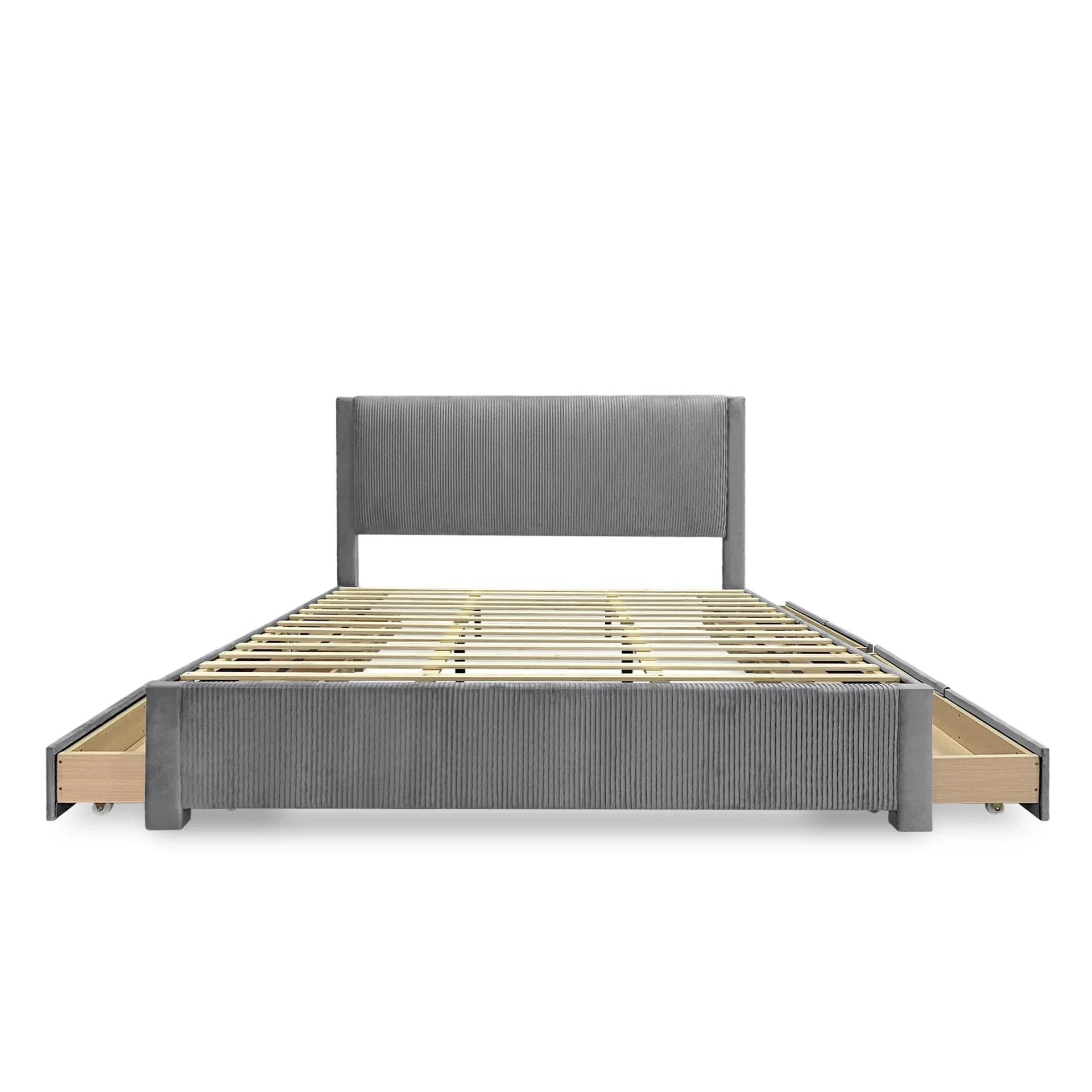 Gower Velvet Super King Bed Frame with 4 Drawers - Grey - Image 10
