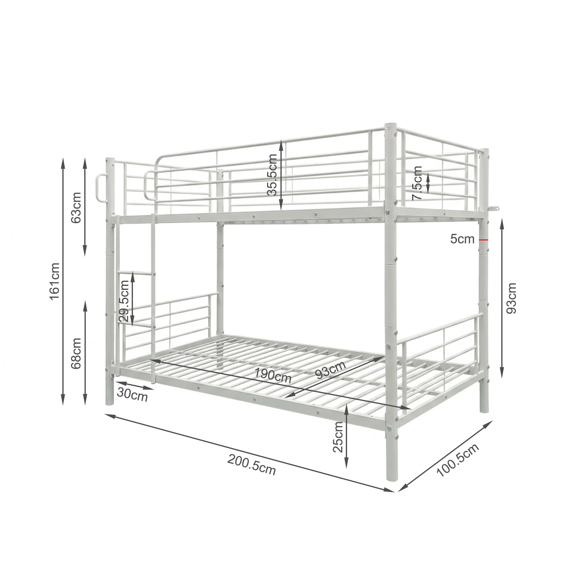 Graid Single Metal Bunk Bed Frame - White - Image 14