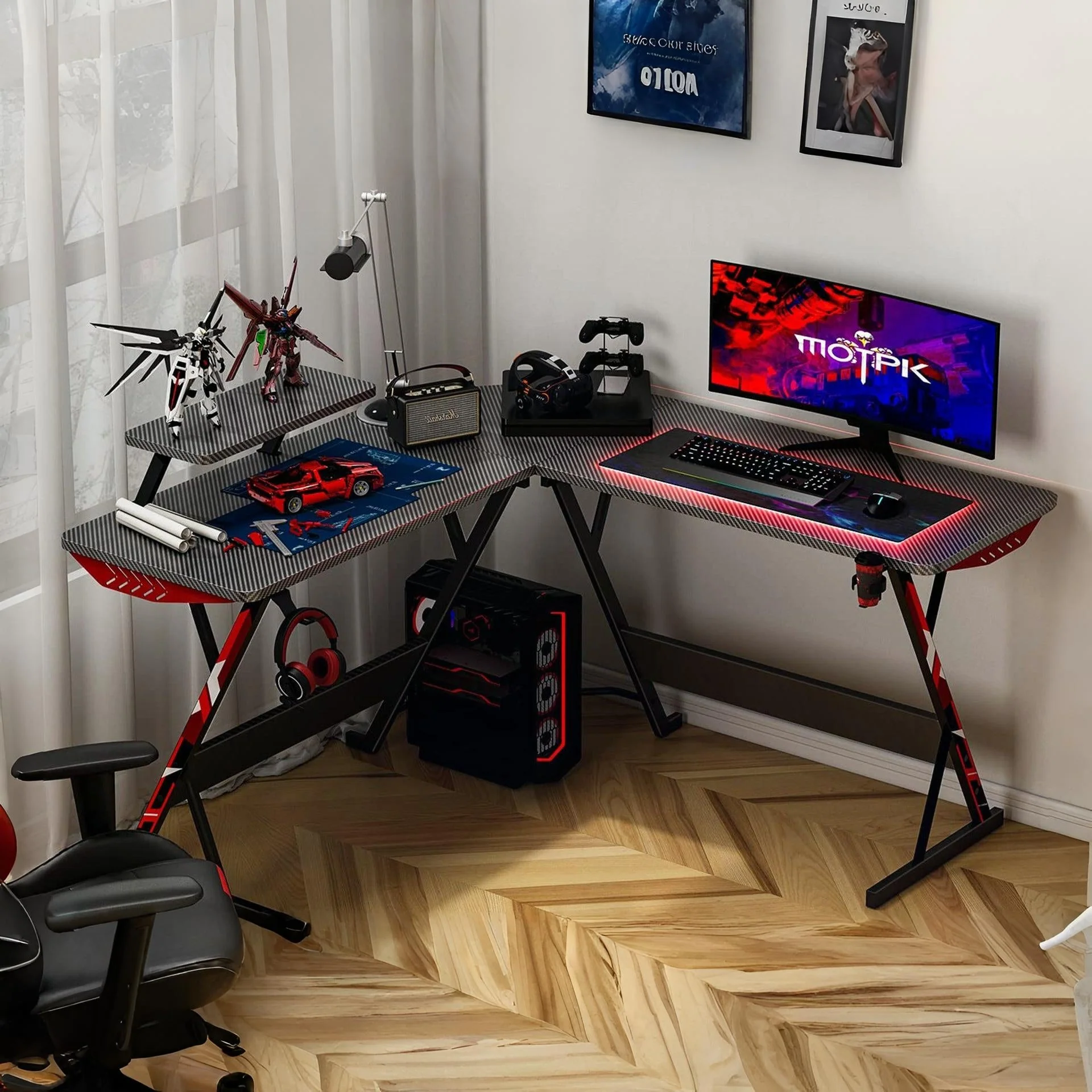Grant Gaming Corner Desk with Monitor Stand - Carbon Black - Image 2
