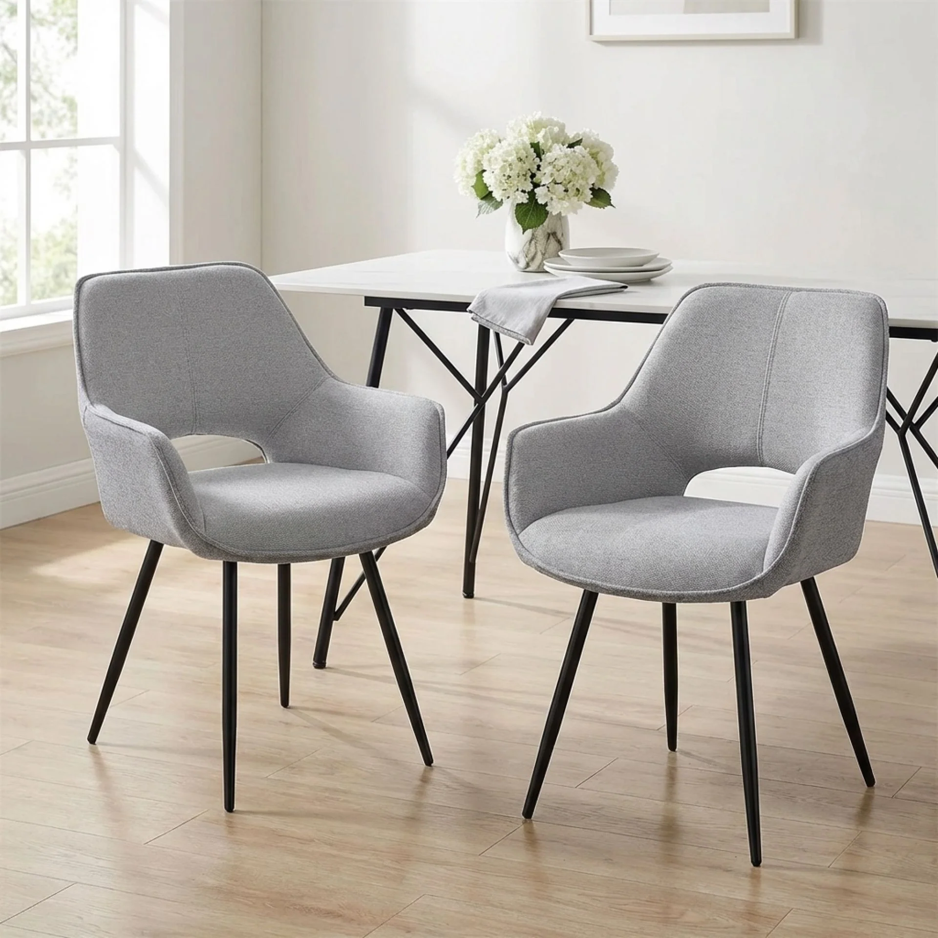 Griselda Velvet Dining Chair - Set of 2 - Grey - Image 5