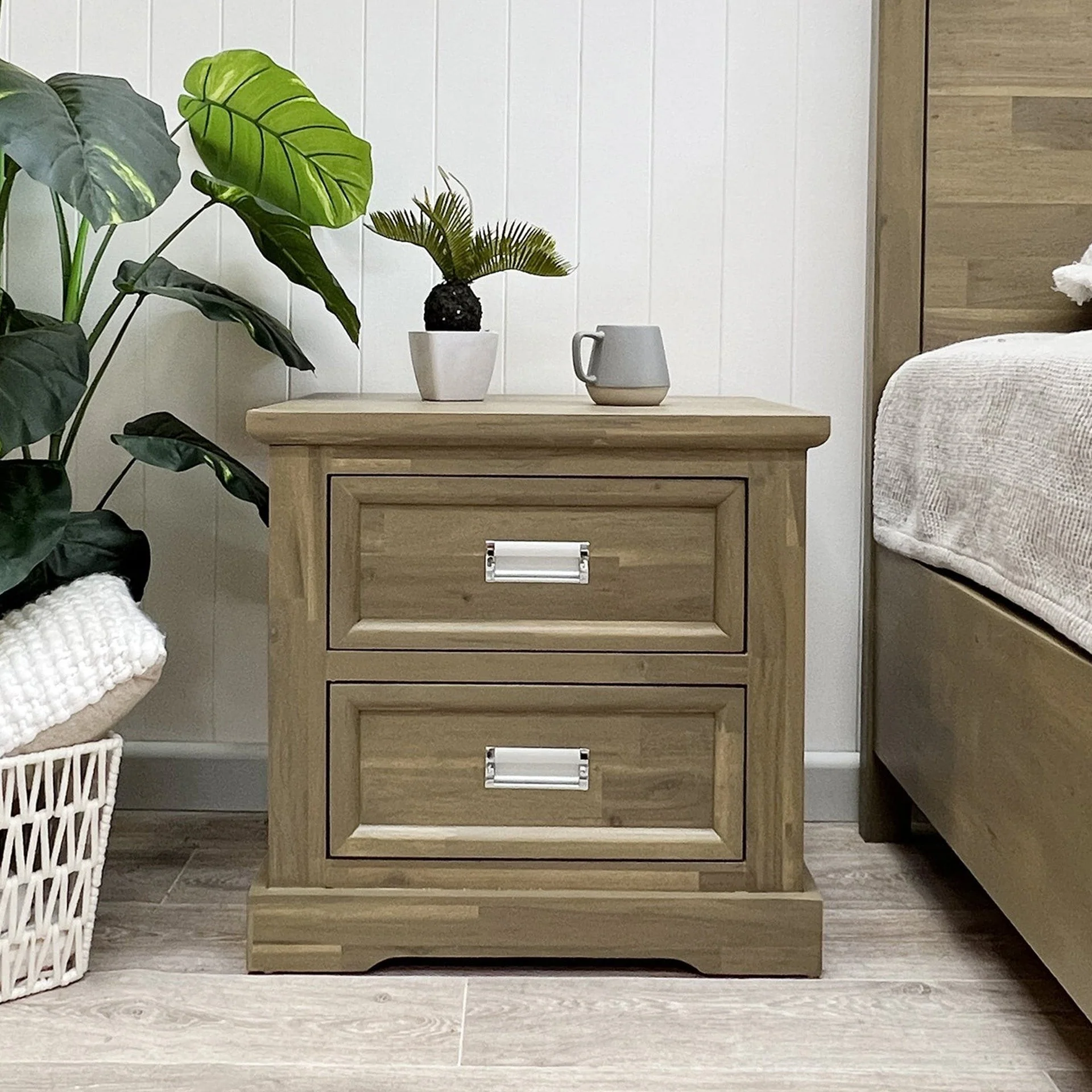 Hadley Solid Acacia Wood Bedside Table - Emerland Grey - Image 2