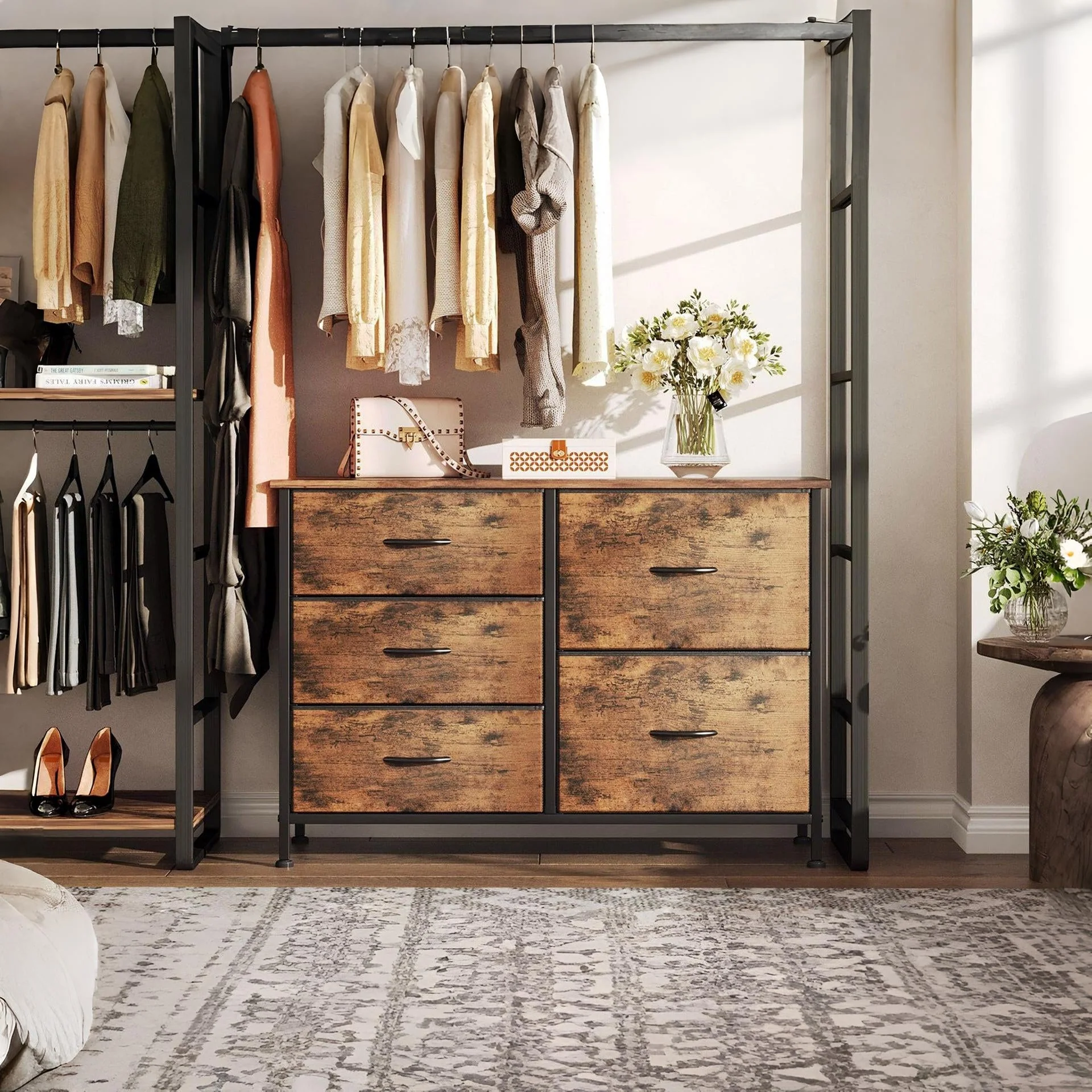 Hailey 5 Drawers Lowboy - Rustic Brown