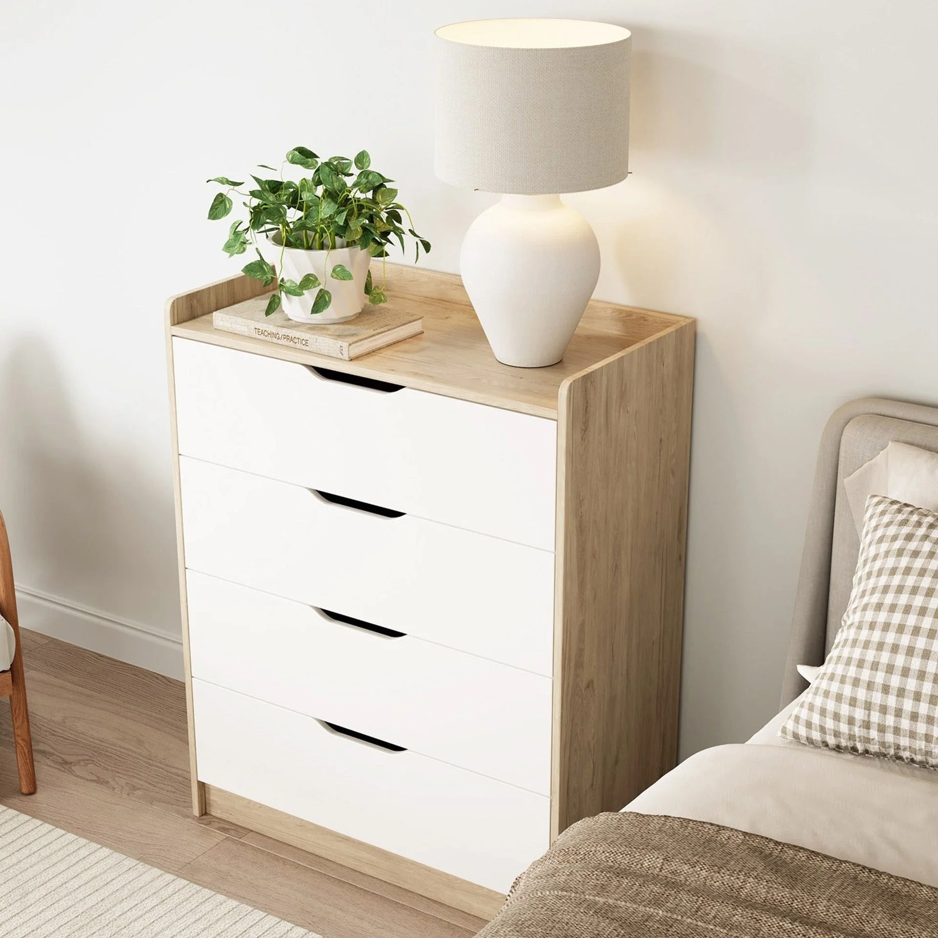 Haley 4 Drawers Tallboy - Oak + White - Image 3
