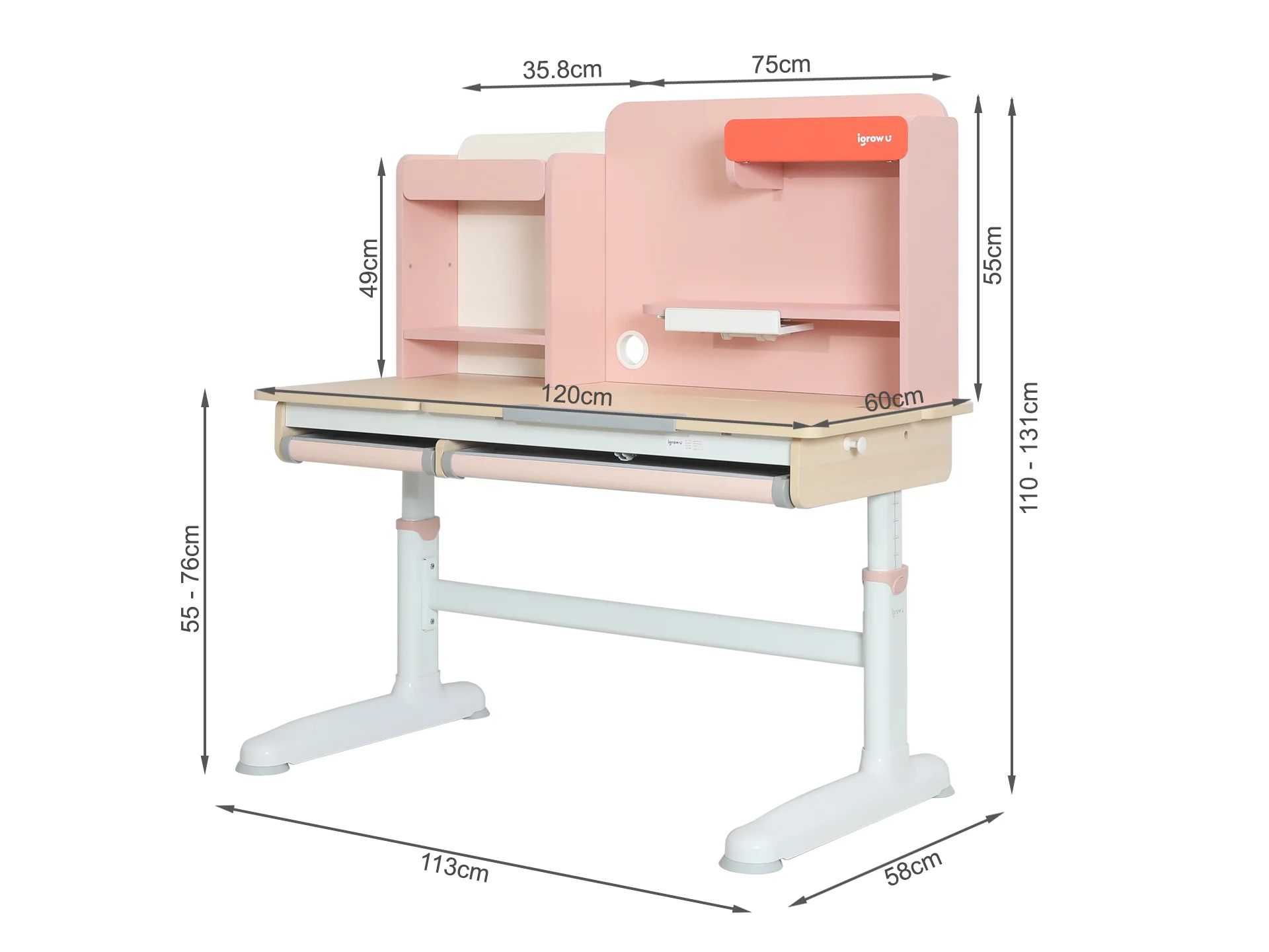 HALLIE Kids Study Desk and Chair Set - PINK - Image 14