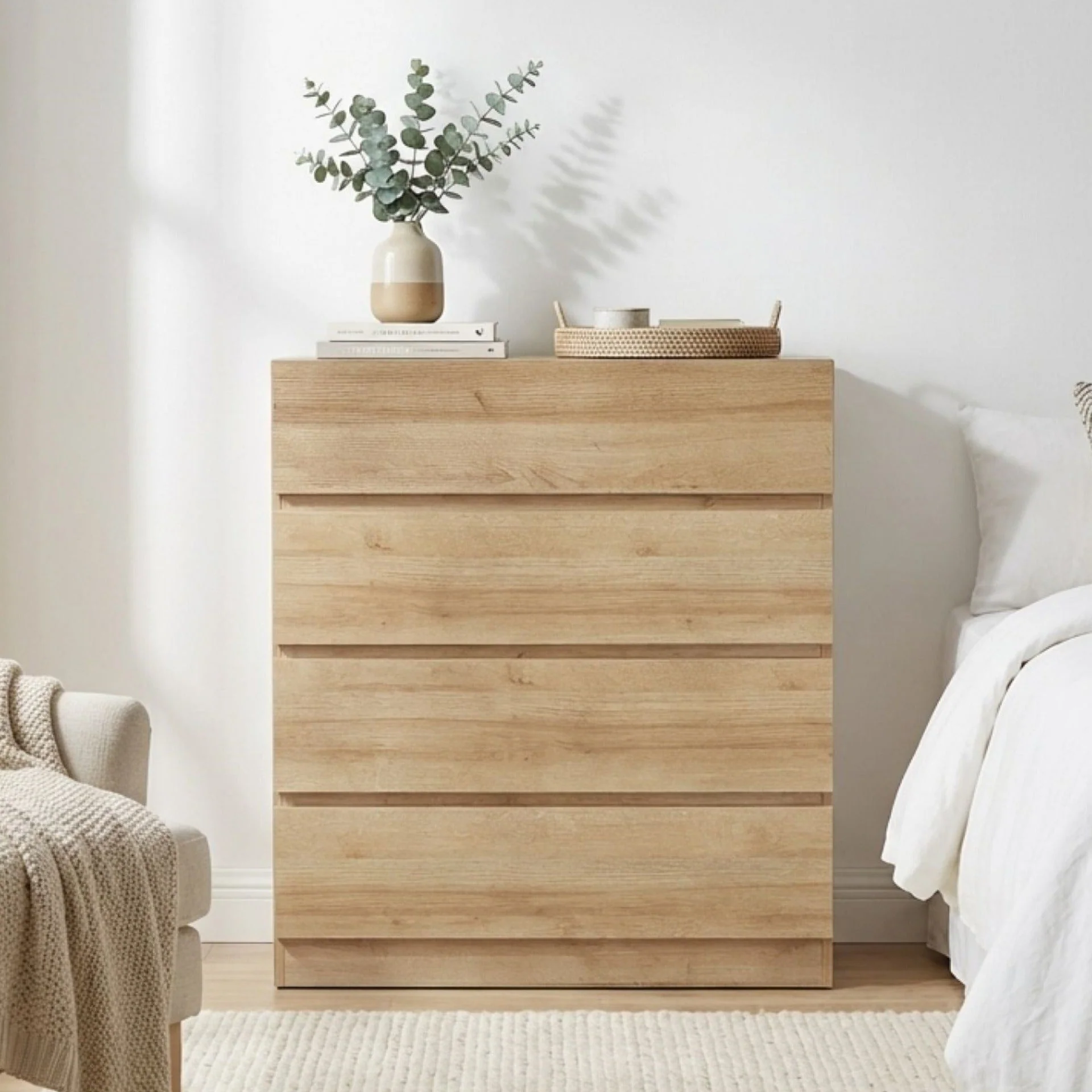 Harris Wooden Tallboy 4 Drawers - Oak - Image 8