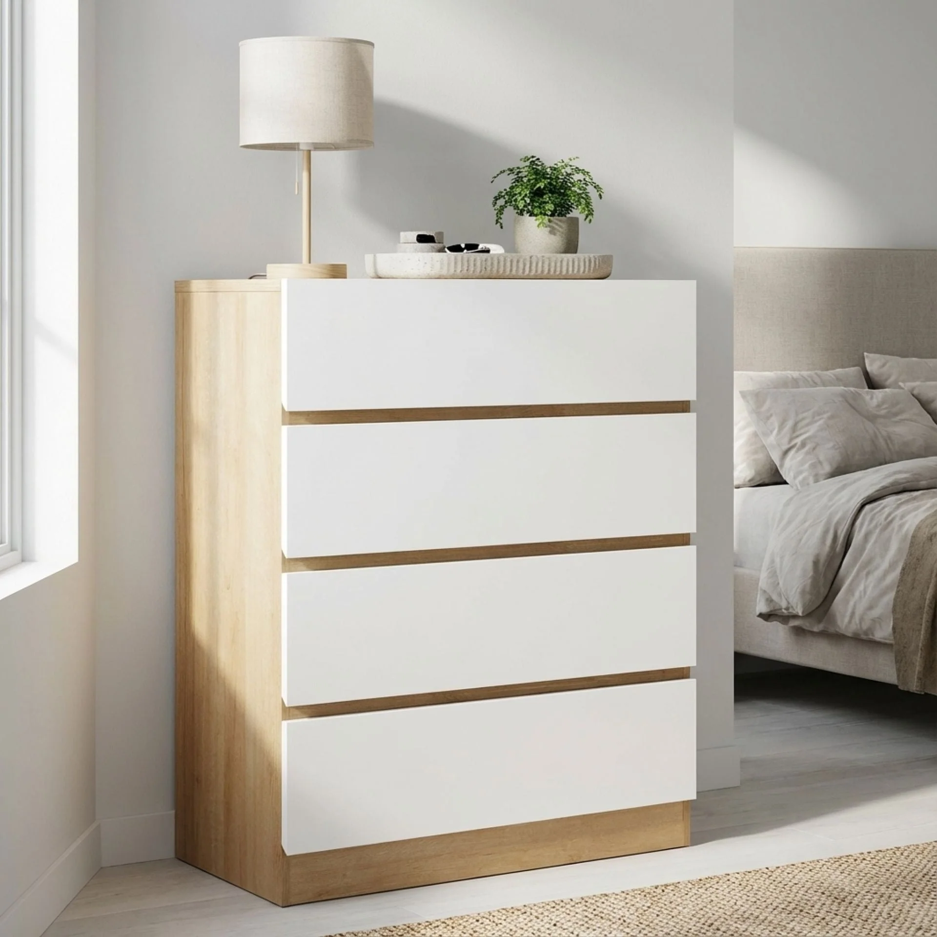 Harris 4 Drawers Tallboy - Oak + White - Image 4