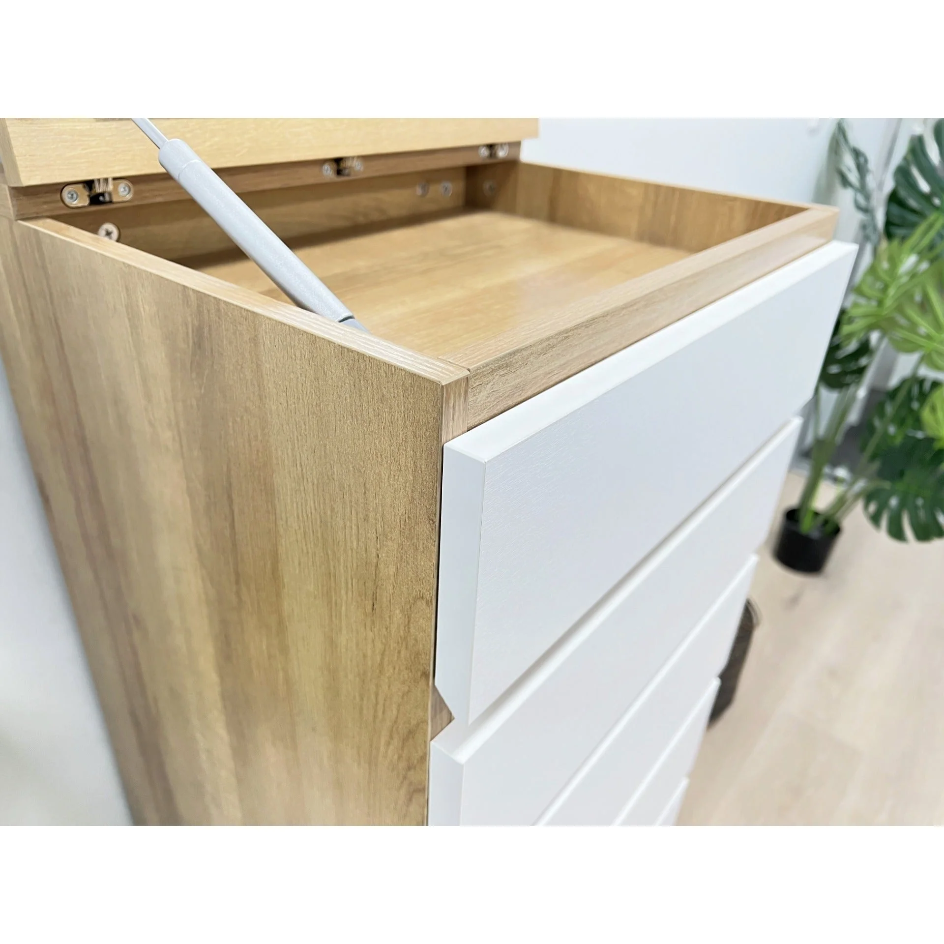 Harris 6 Drawer Tallboy with Mirror - Oak + White - Image 10