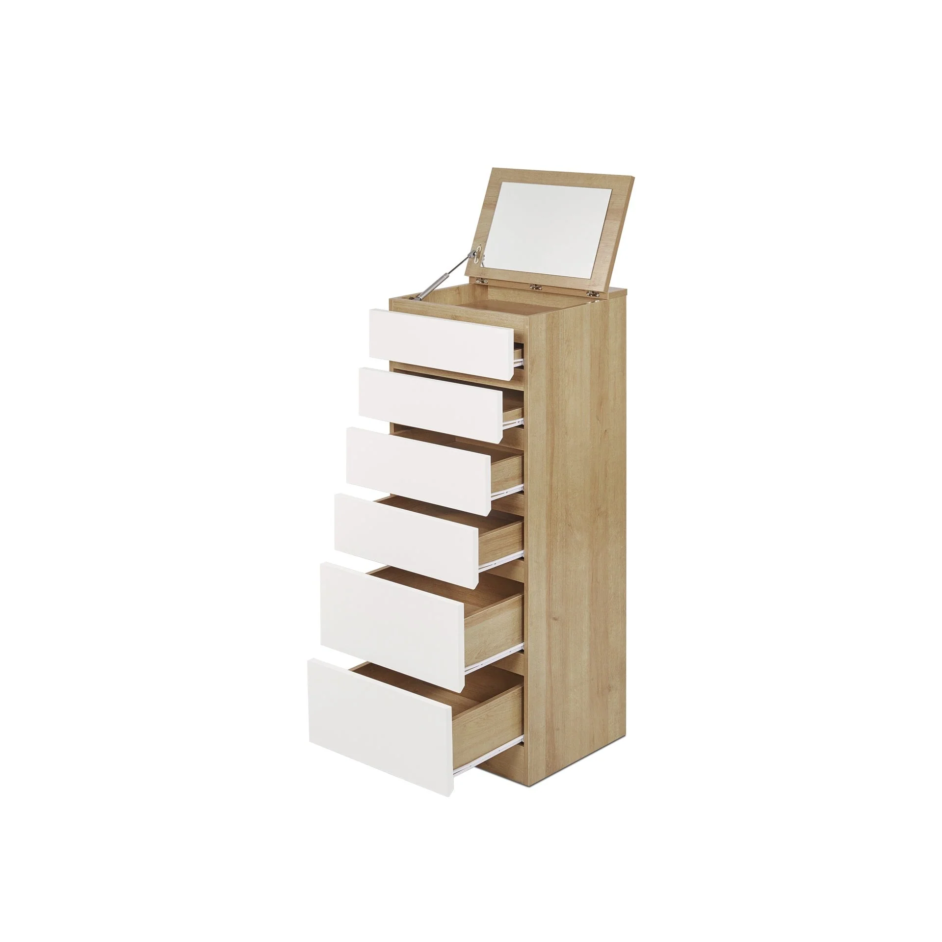 Harris 6 Drawer Tallboy with Mirror - Oak + White - Image 8