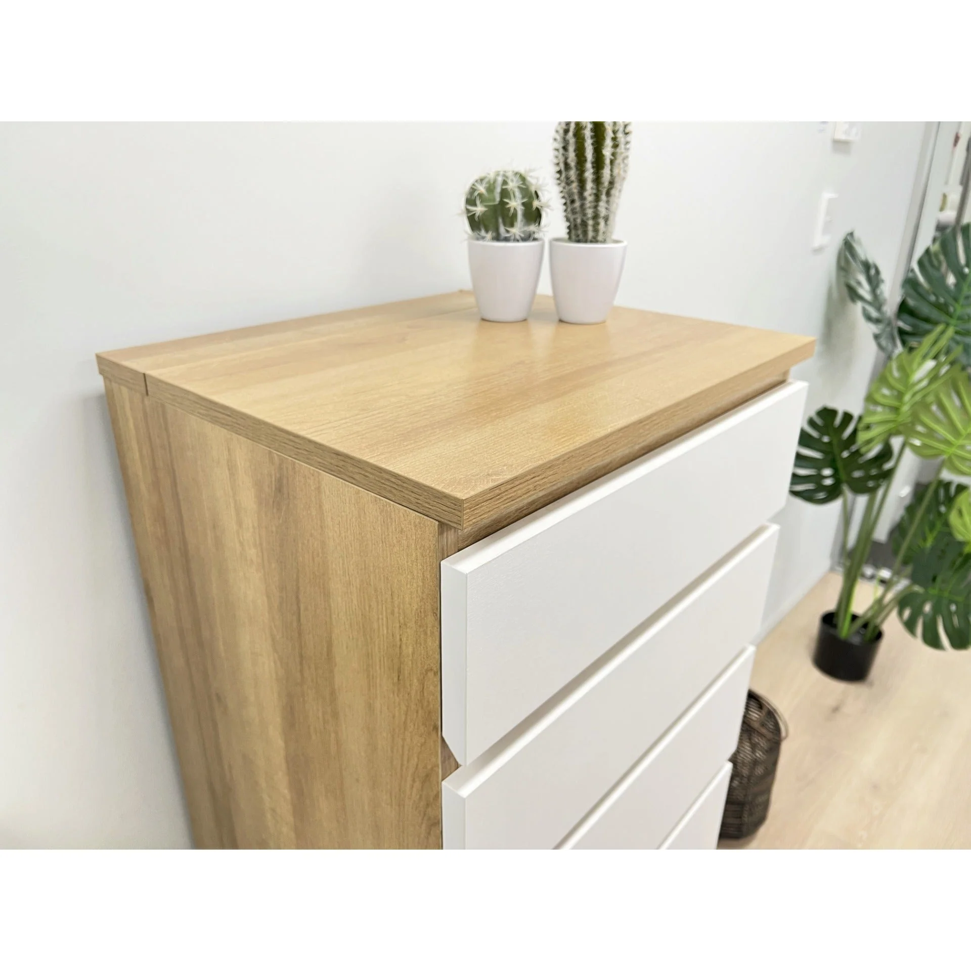 Harris 6 Drawer Tallboy with Mirror - Oak + White - Image 9