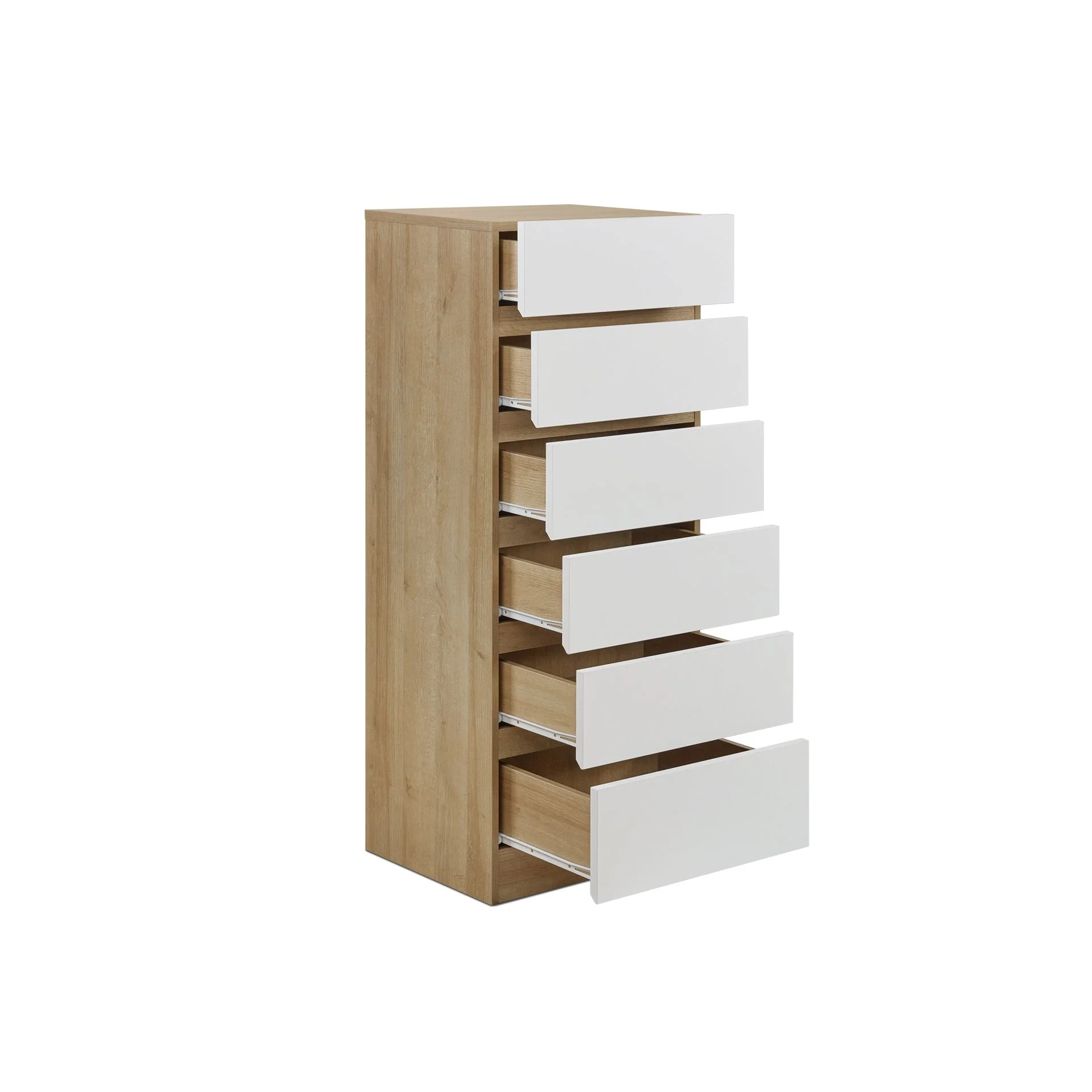 Harris 6 Drawers Slim Tallboy - Oak + White - Image 10