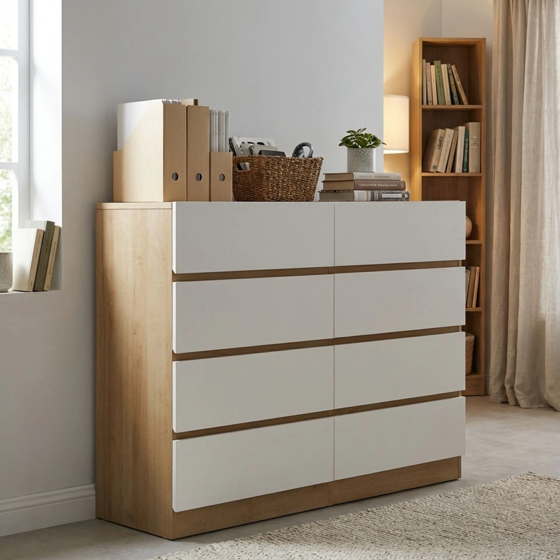 Harris 8 Drawers Low Boy - Oak + White - Image 3