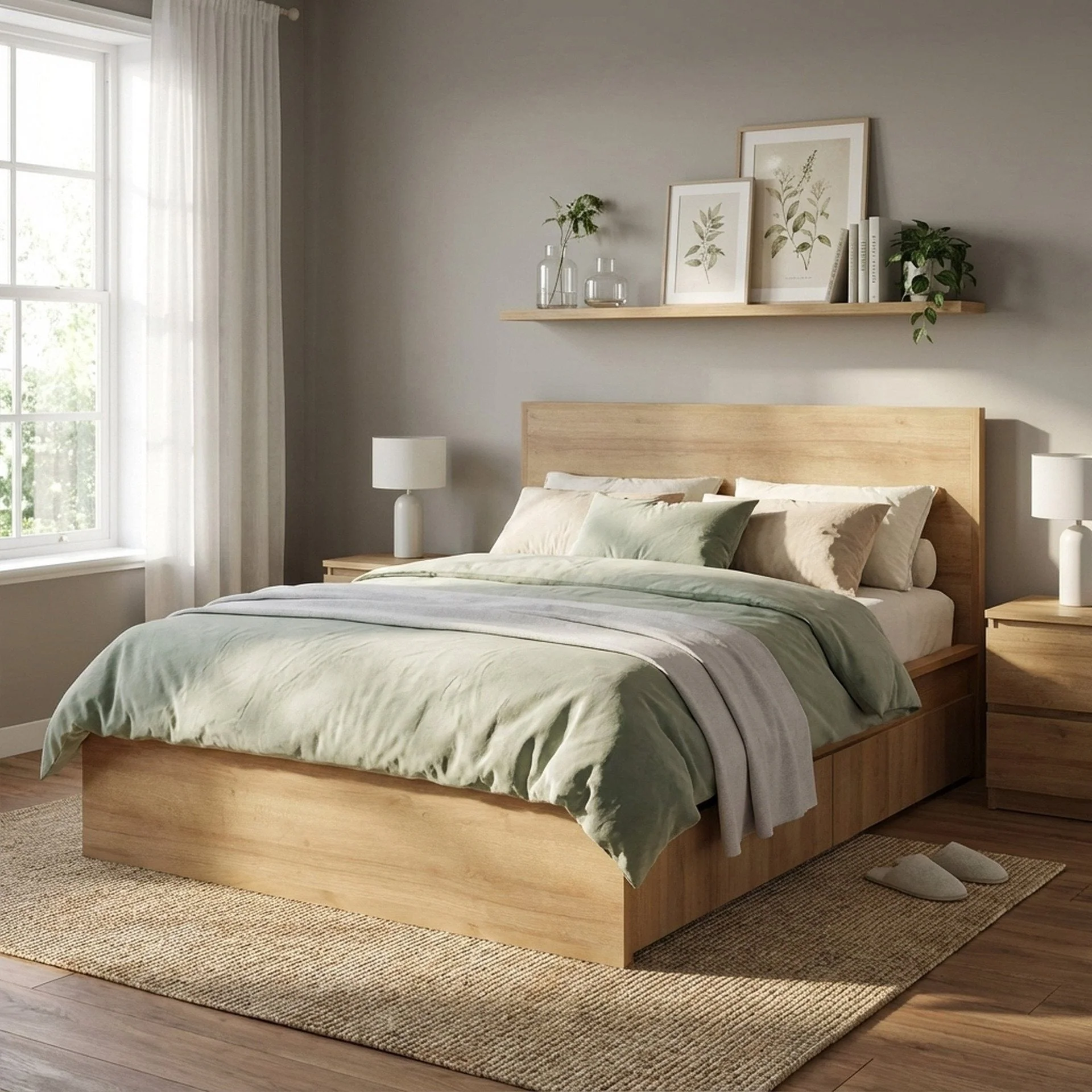 Harris Double Wooden Bed Frame with Storage - Oak - Image 4