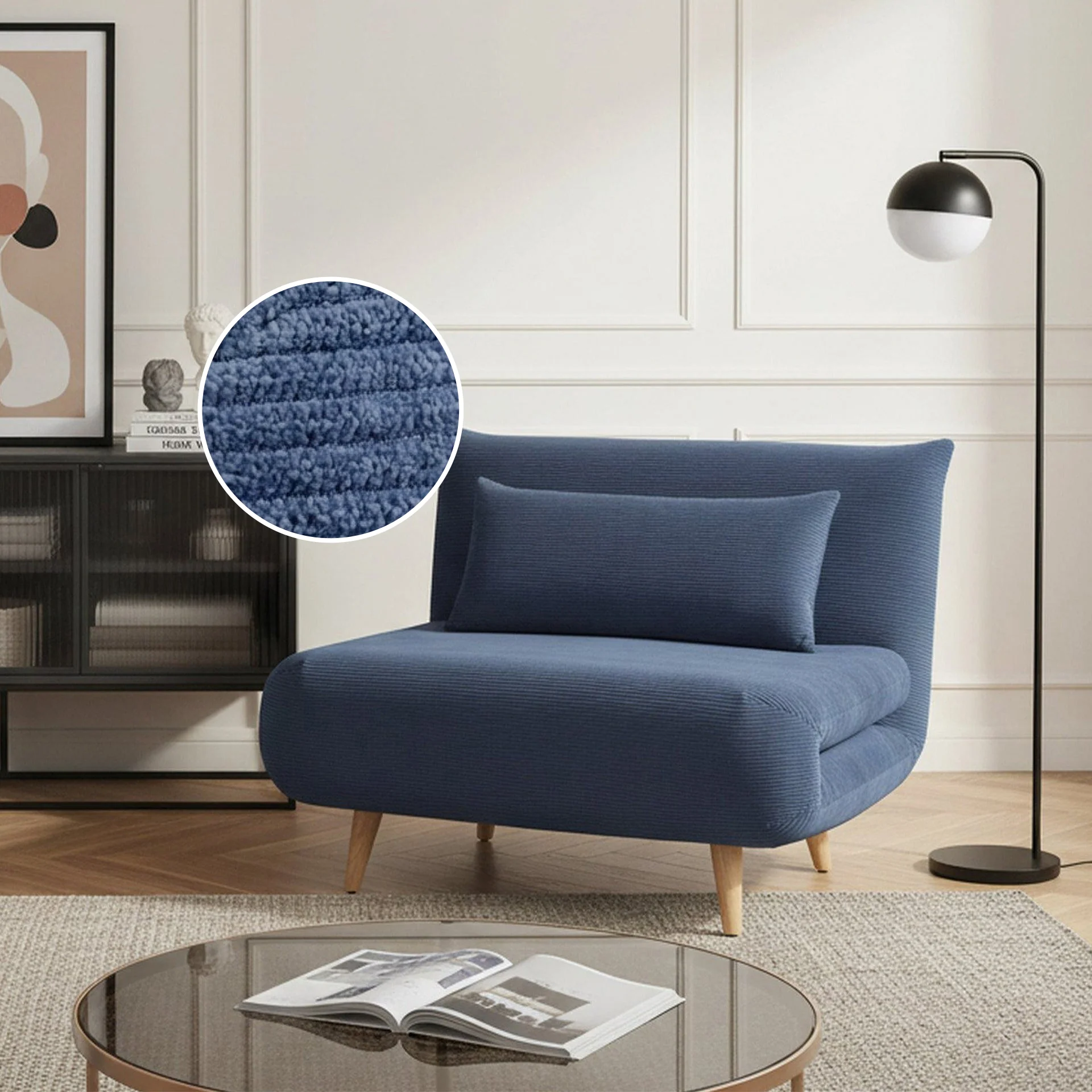 Hastings 1 Seater Fold-Out Sofa Bed - Navy Blue - Image 2