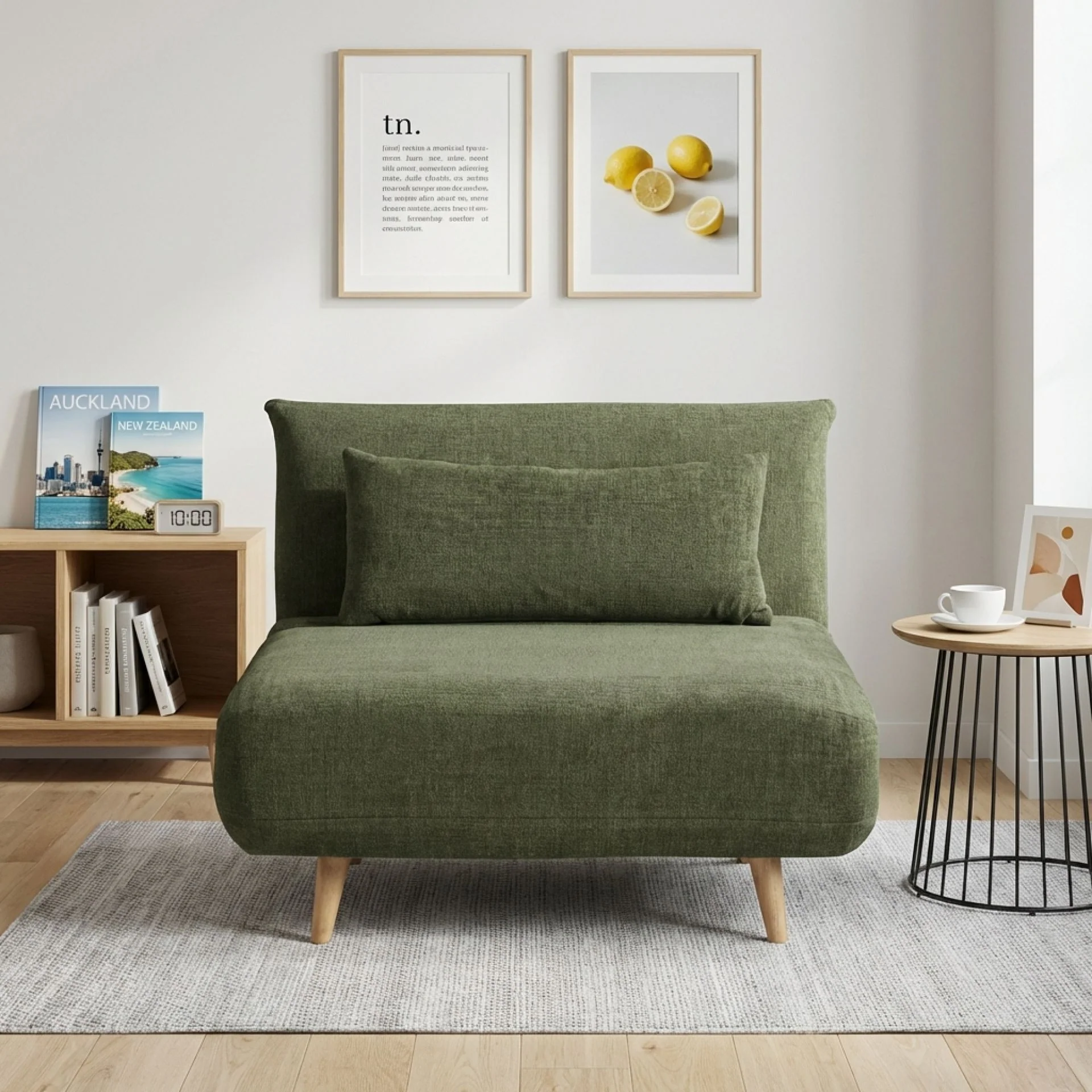 Hastings 1 Seater Fold-Out Sofa Bed - Green - Image 6