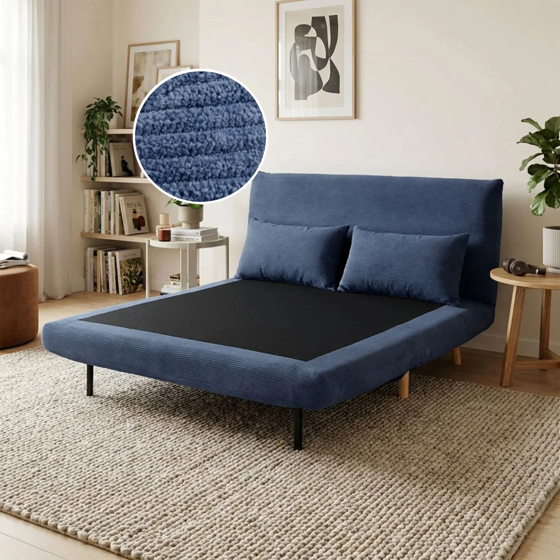 Hastings 2 Seater Fold-Out Sofa Bed - Navy Blue - Image 2