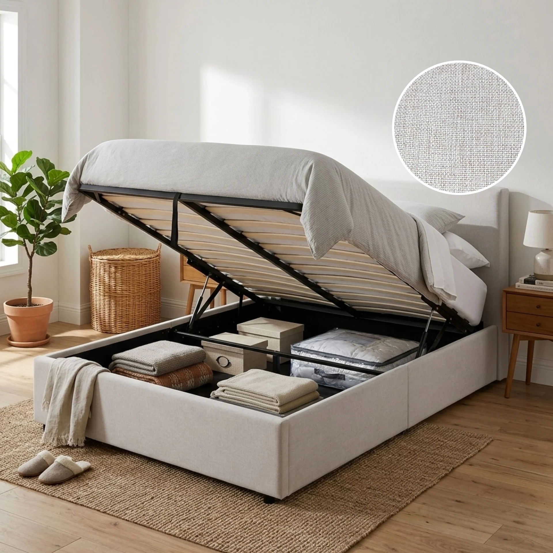 Hauora Double Gas Lift Bed Frame - Beige - Image 2