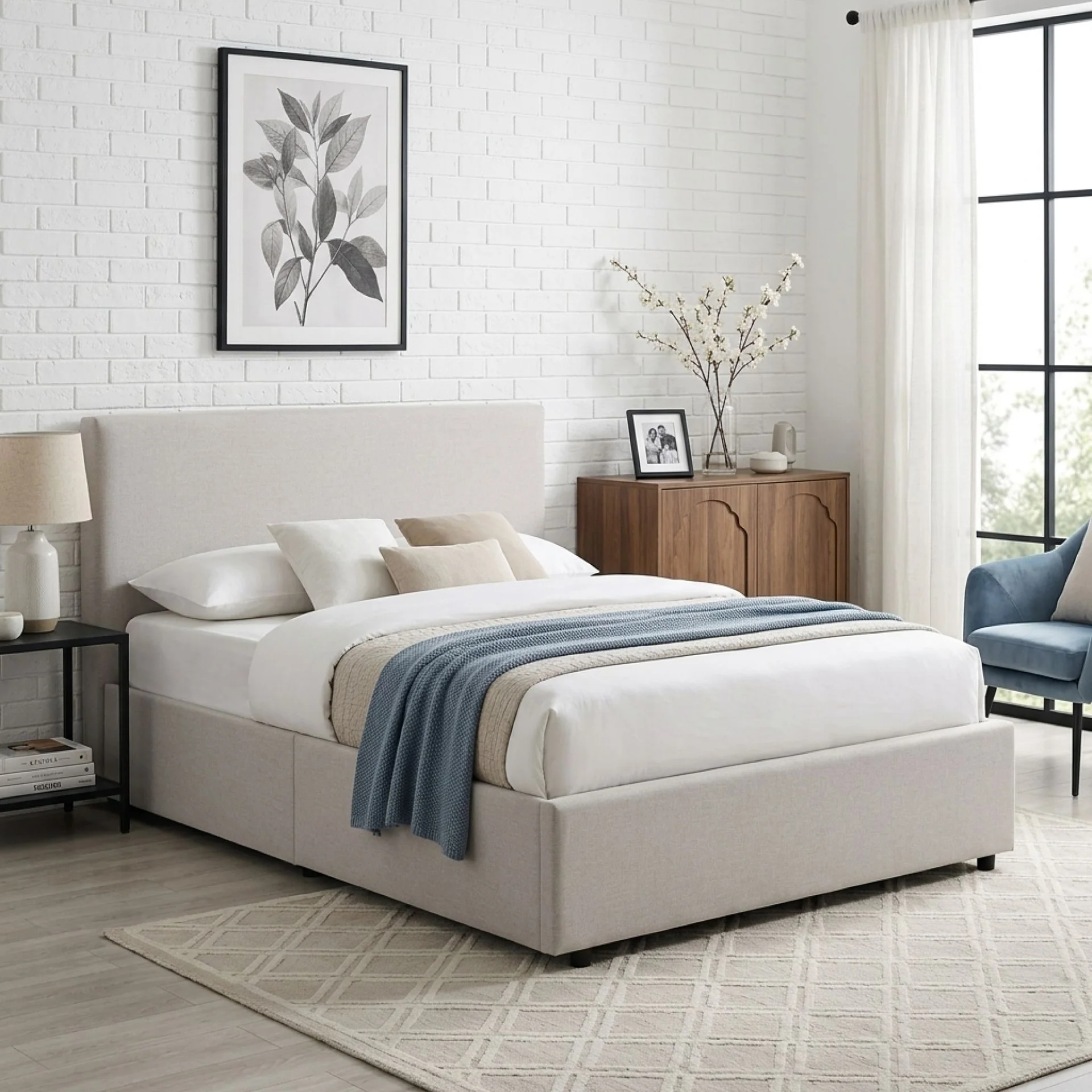 Hauora Double Gas Lift Bed Frame - Beige - Image 4