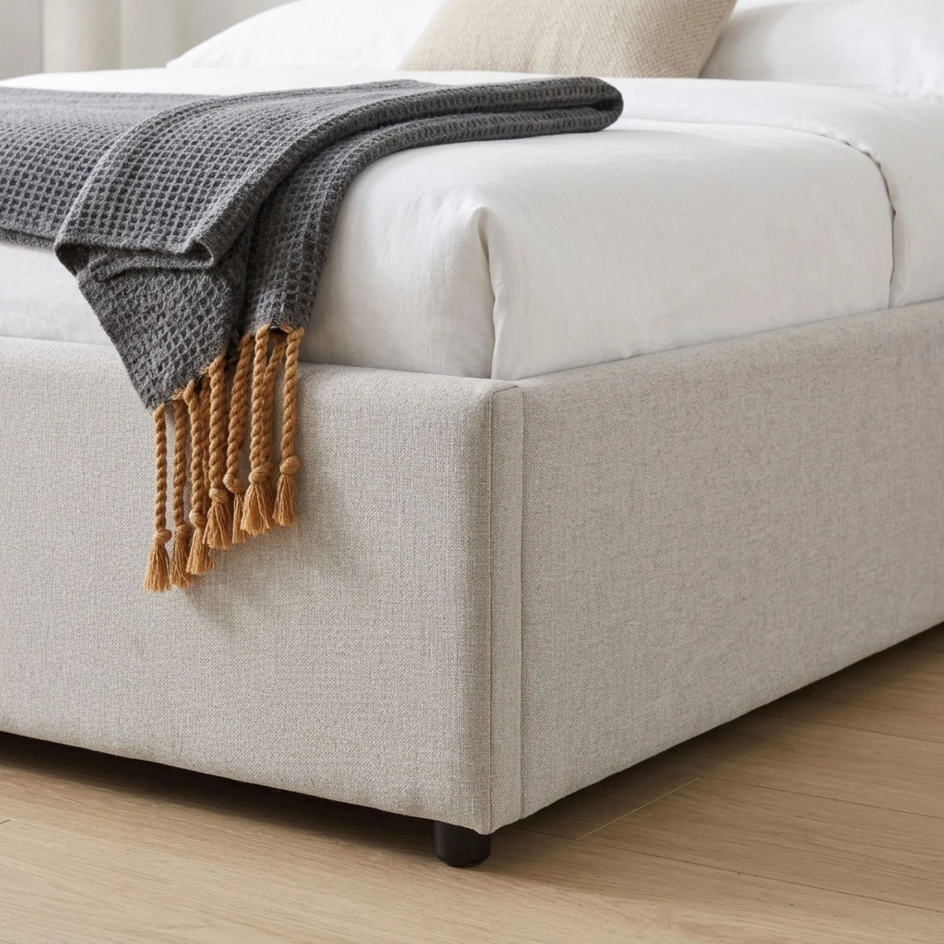 Hauora Double Gas Lift Bed Frame - Beige - Image 6