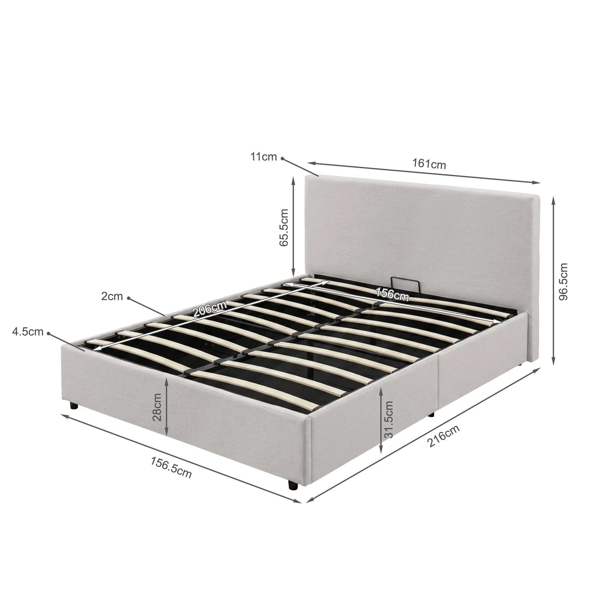Hauora Queen Gas Lift Bed Frame - Beige - Image 18