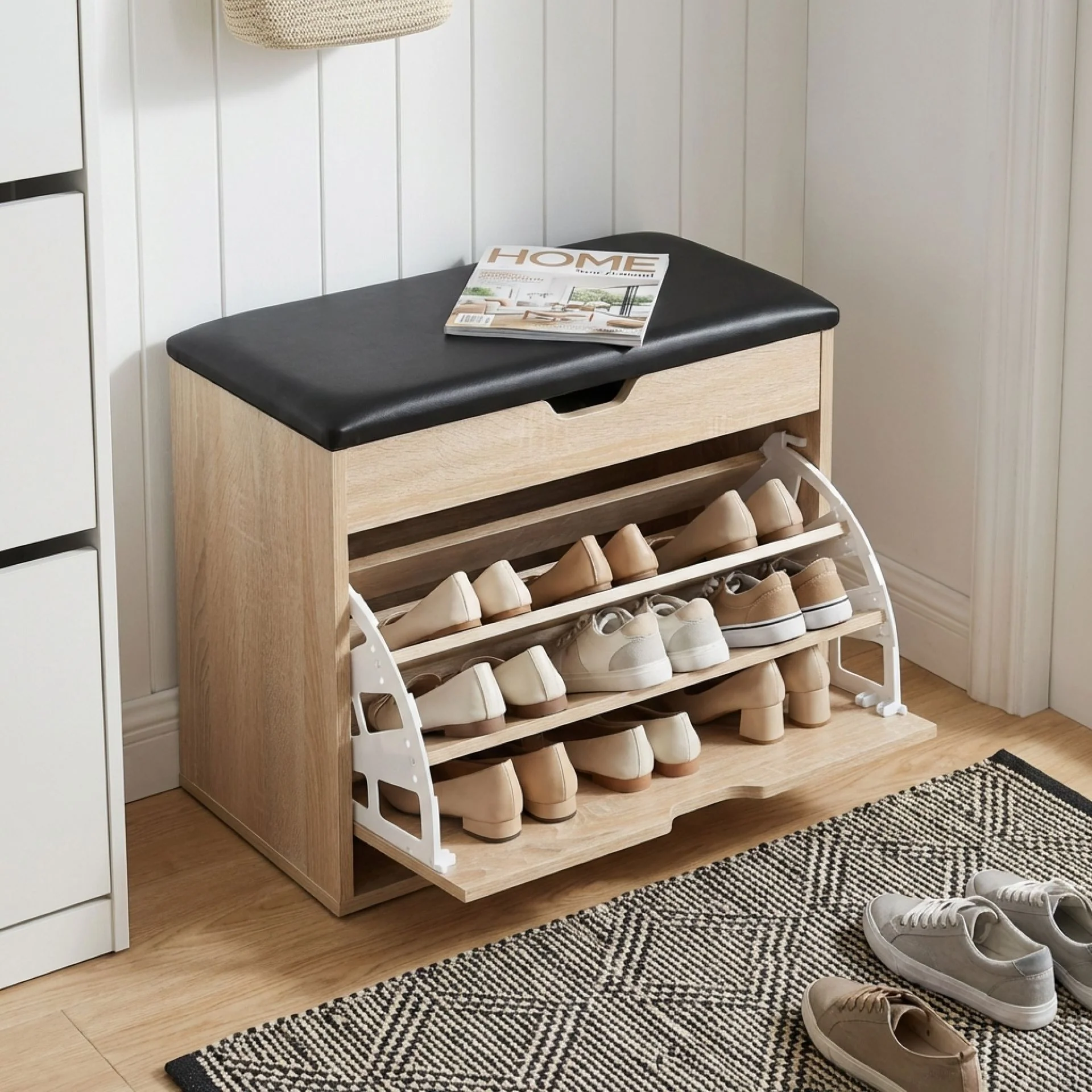 Hawea Wooden Shoe Rack 3 Layer - Oak - Image 2