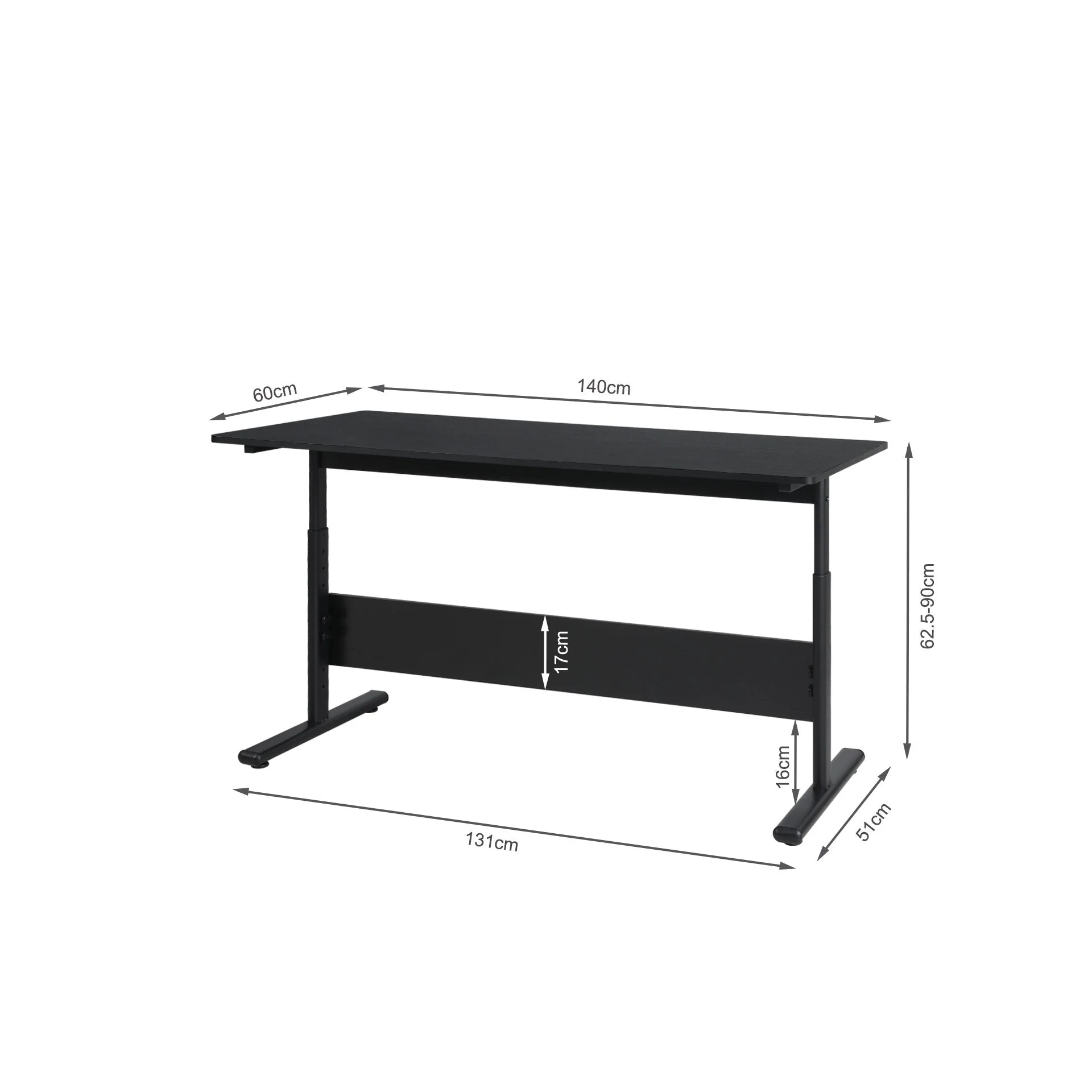 Hector 140cm Height-Adjustable Computer Desk - Black - Image 12
