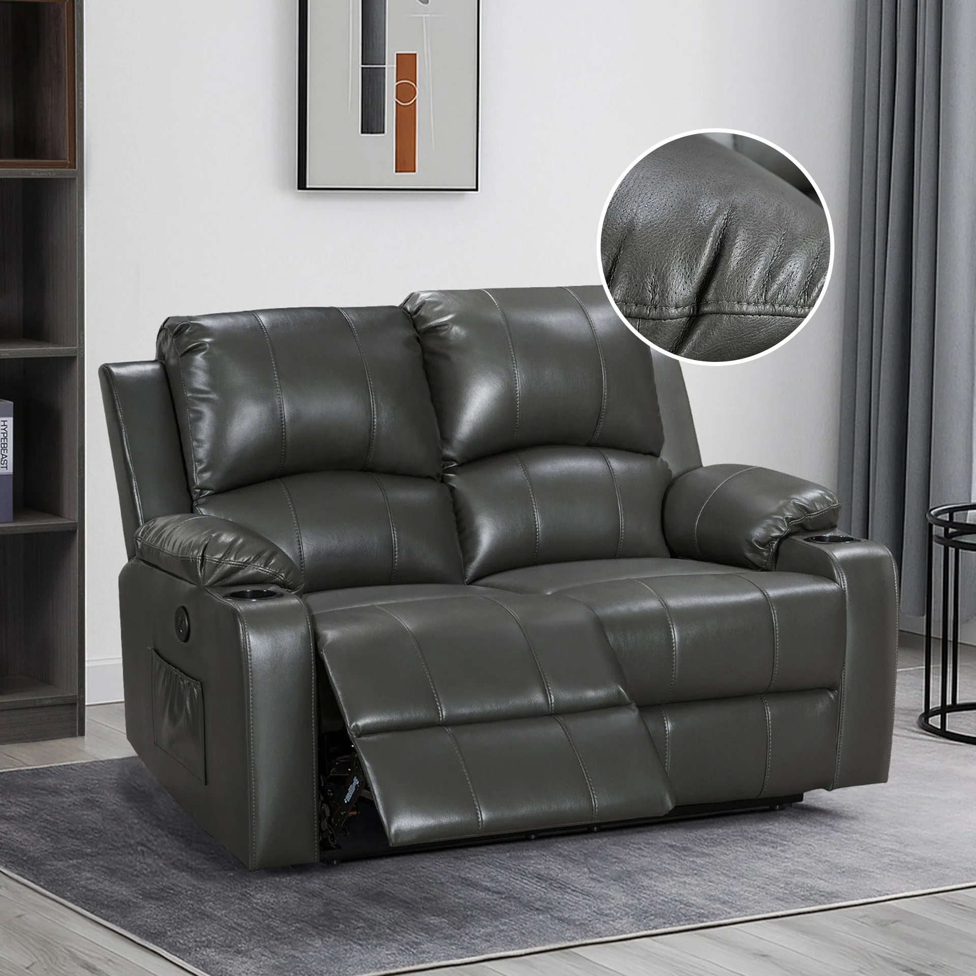 Henley Air Leather Electric 2 Seater Recliner Sofa - Grey - Image 2