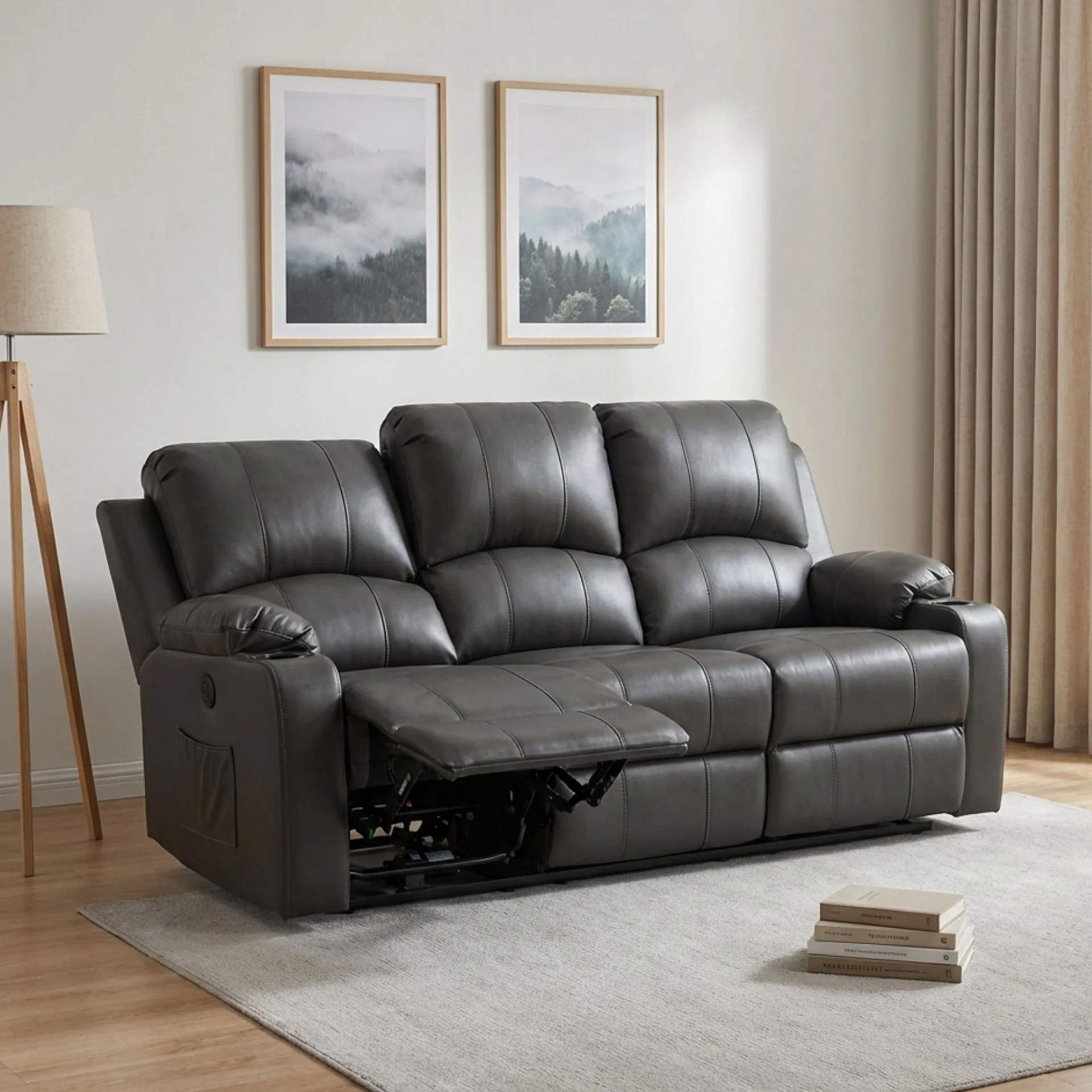 Henley Air Leather Electric 3 Seater Recliner Sofa - Grey - Image 2