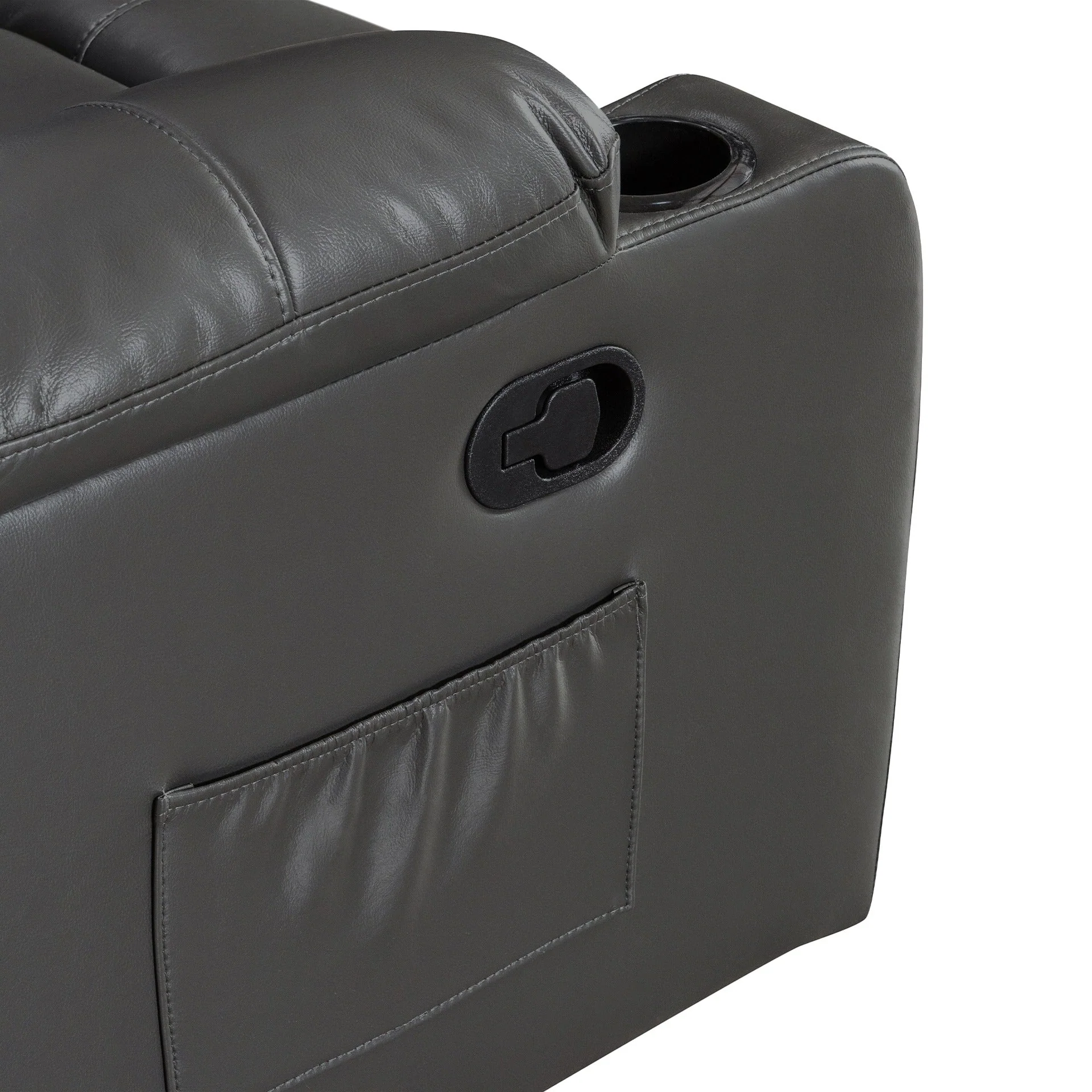 Henley Air Leather Manual 1 Seater Recliner Sofa - Grey - Image 6