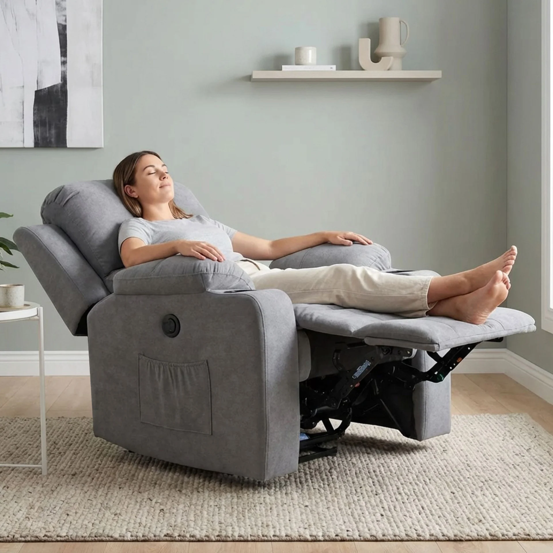 Henley Fabric Electric 1 Seater Recliner Sofa - Grey - Image 6