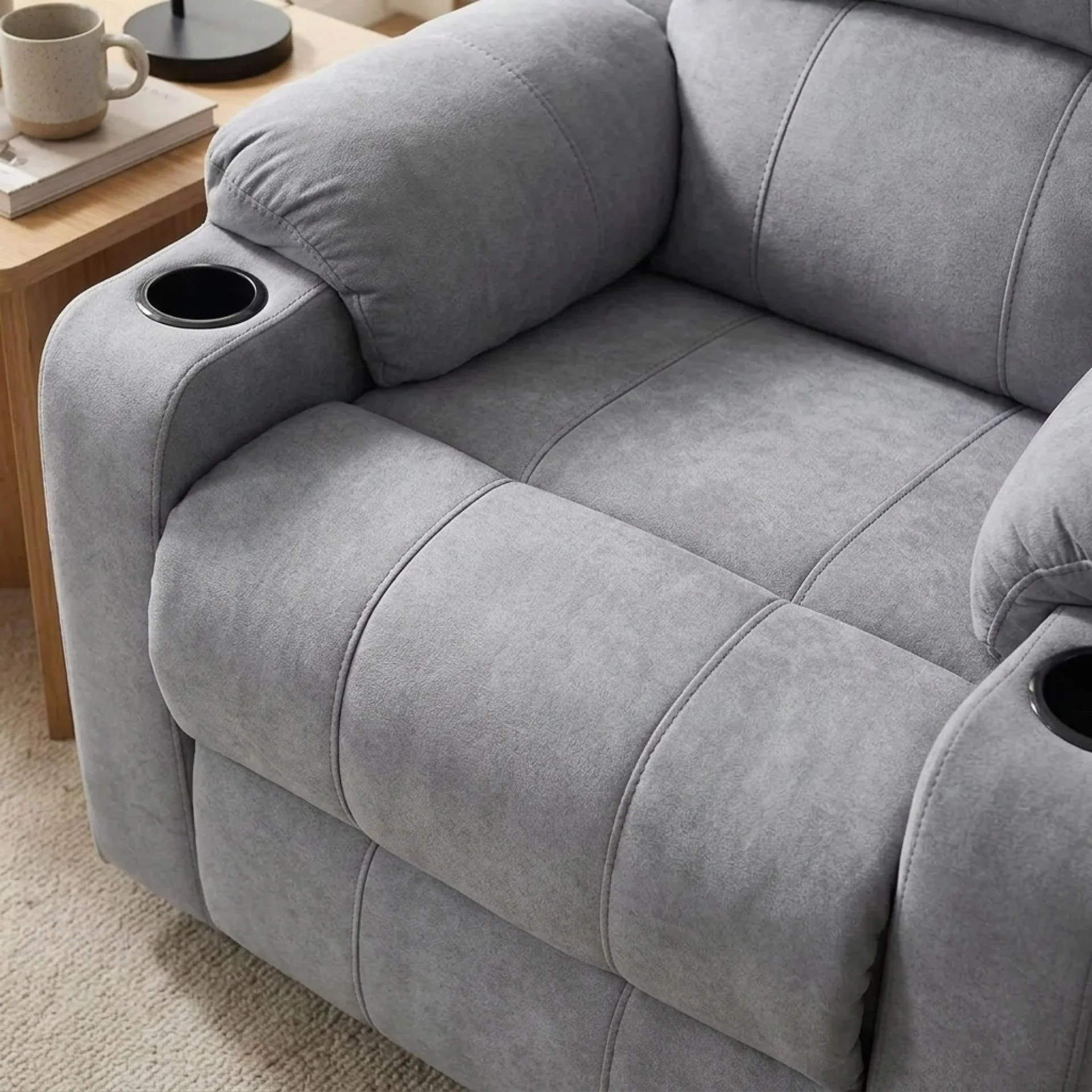Henley Fabric Electric 1 Seater Recliner Sofa - Grey - Image 9