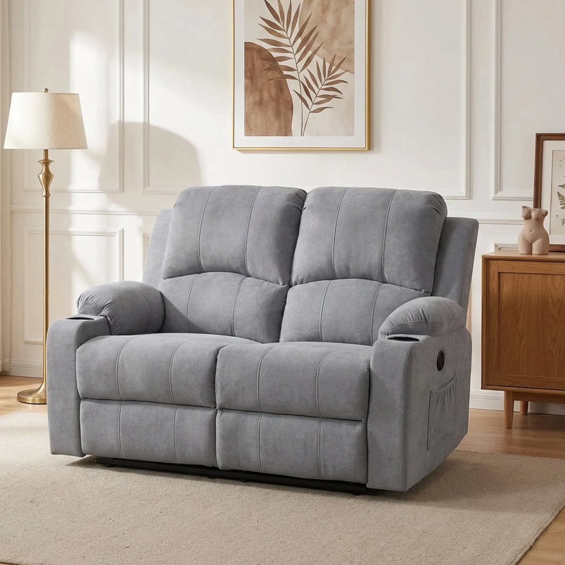Henley Fabric Electric 2 Seater Recliner Sofa - Grey - Image 3