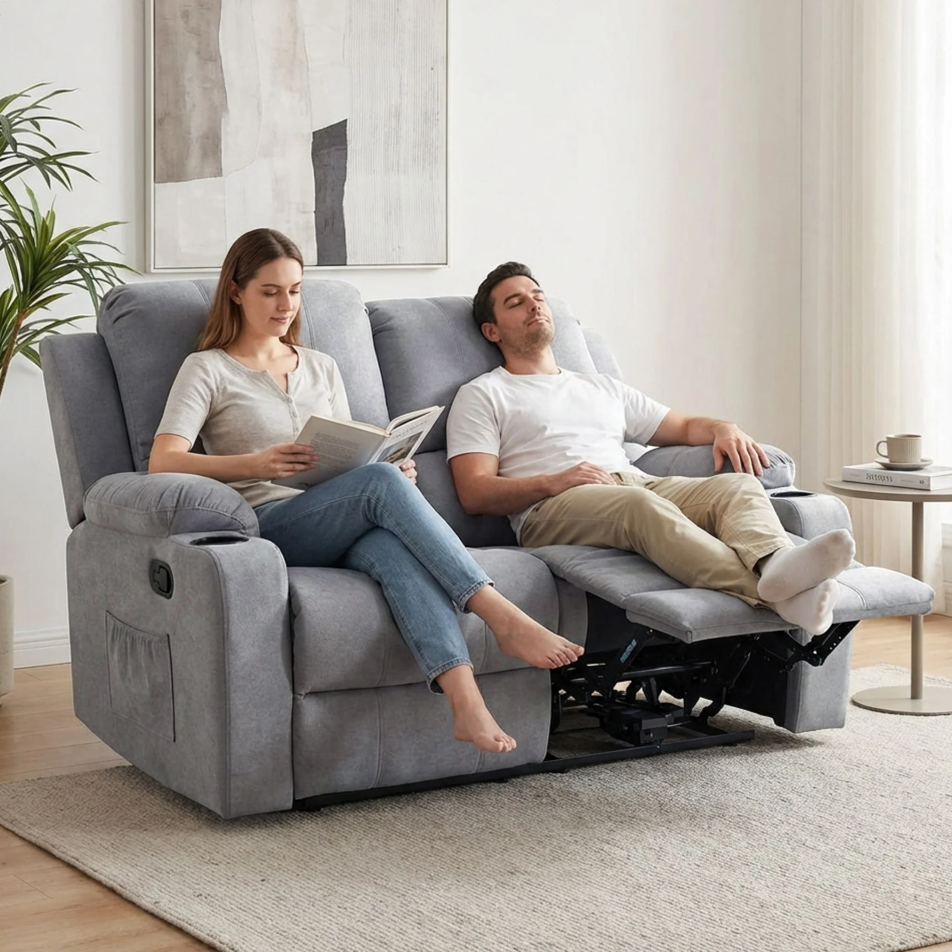 Henley Fabric Manual 2 Seater Recliner Sofa - Grey - Image 3