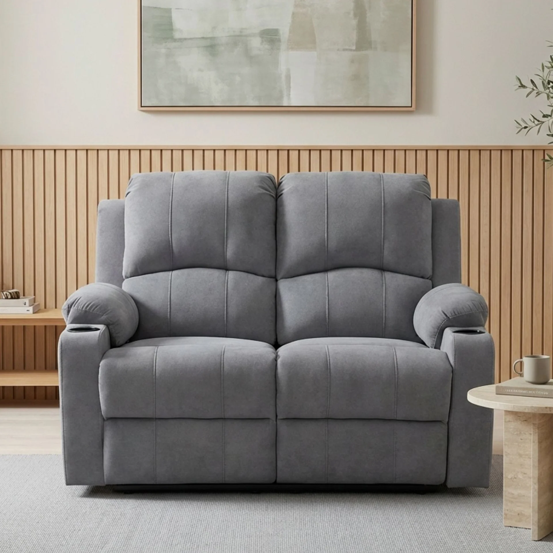 Henley Fabric Manual 2 Seater Recliner Sofa - Grey - Image 5