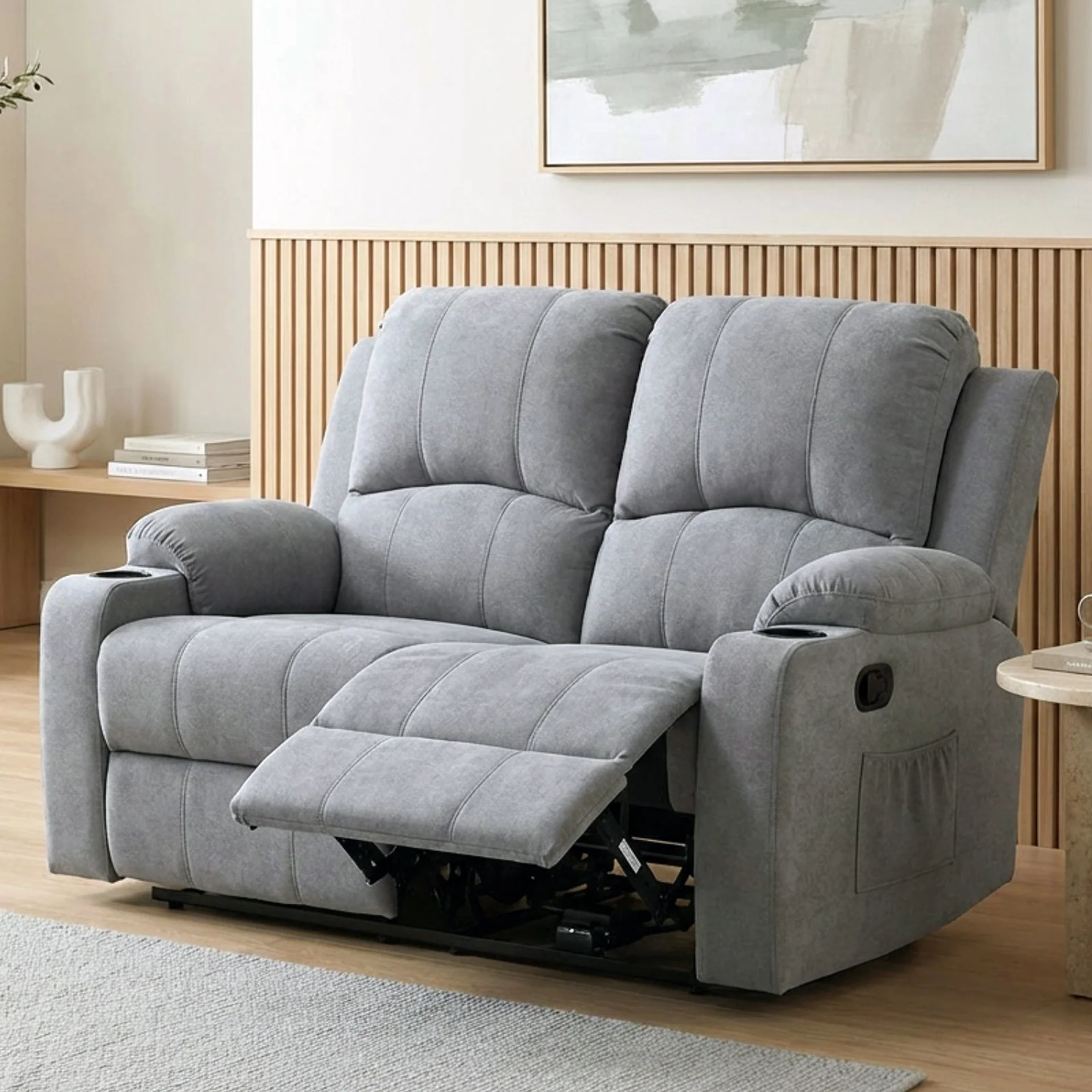 Henley Fabric Manual 2 Seater Recliner Sofa - Grey - Image 6