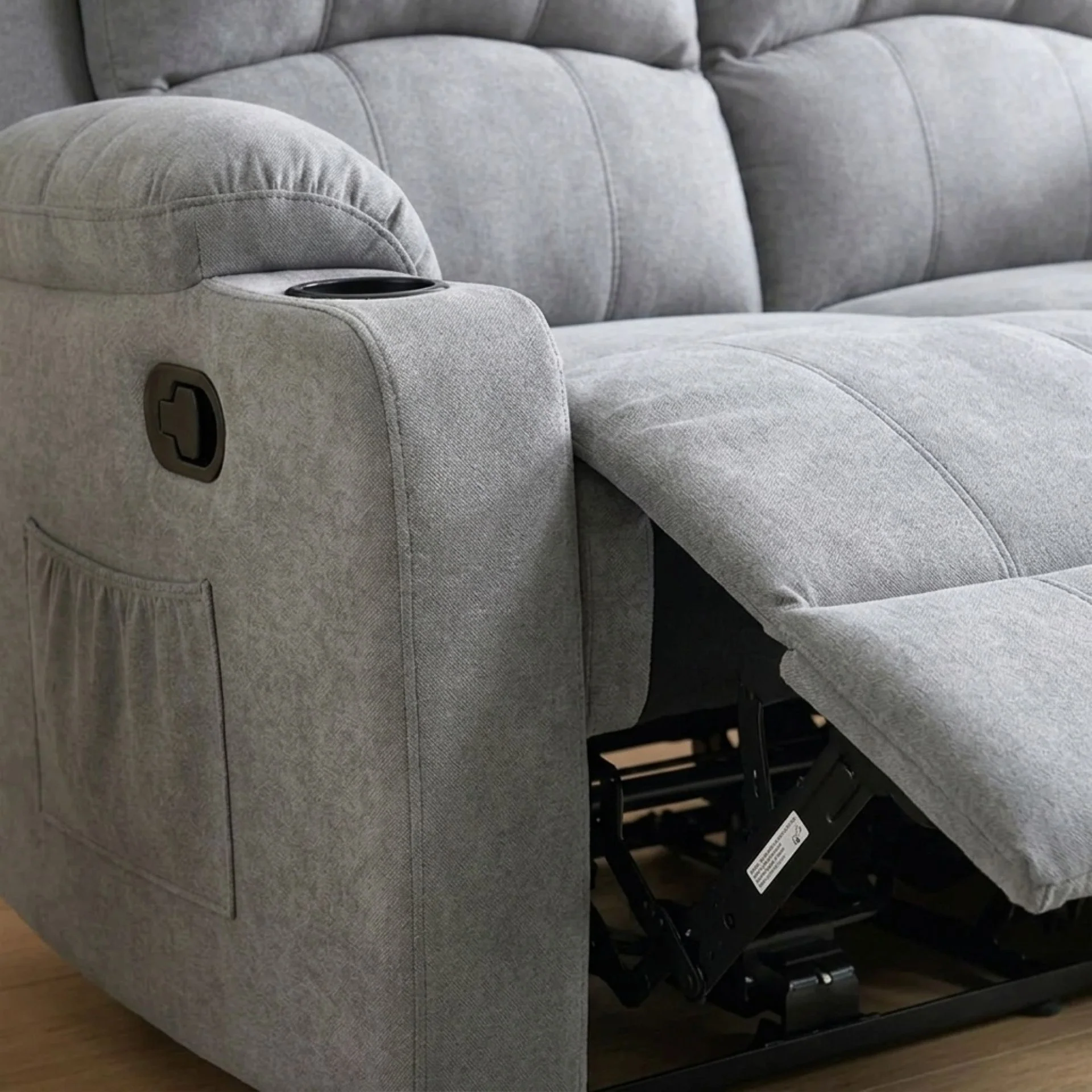 Henley Fabric Manual 2 Seater Recliner Sofa - Grey - Image 8