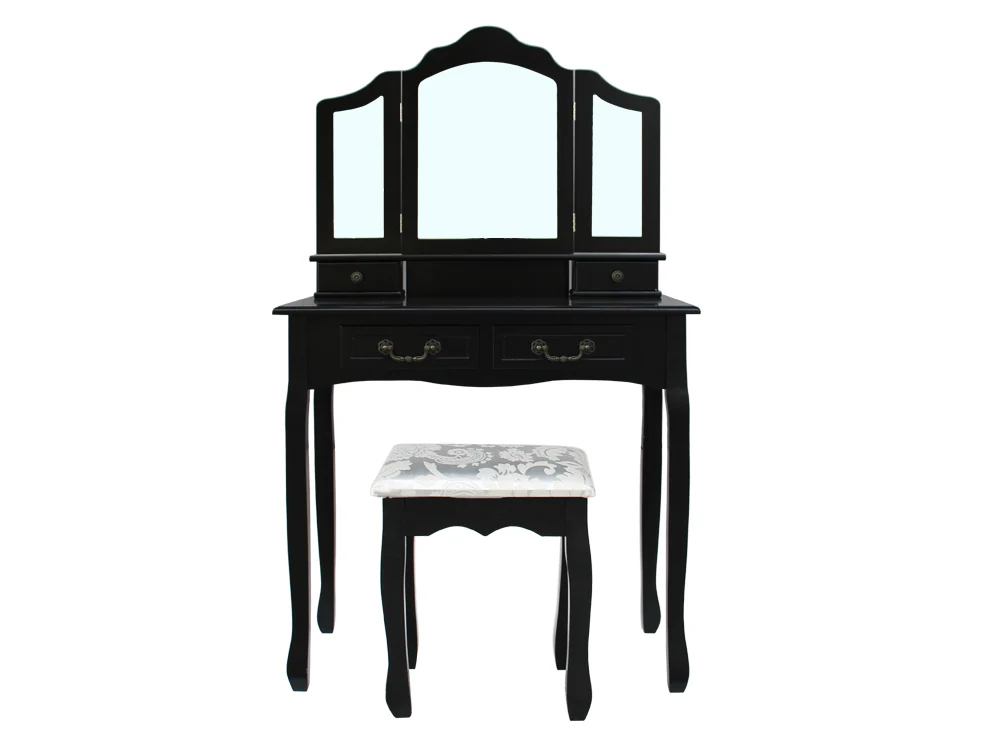 HEPATICA Dressing Table with Tri-folding Mirror Set 2PCS - BLACK - Image 9