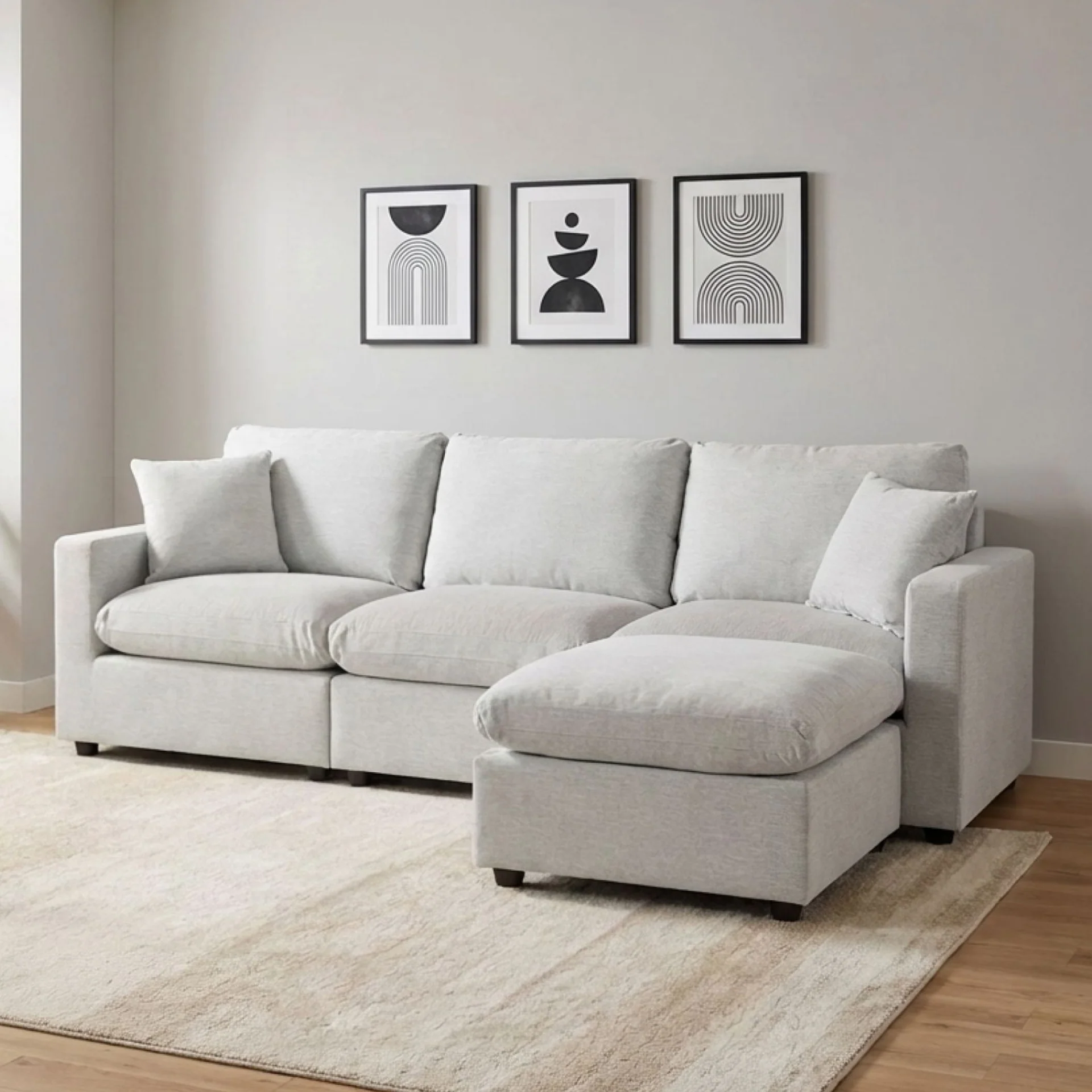 Hexham 3 Seater Modular Sofa with Ottoman - Grey