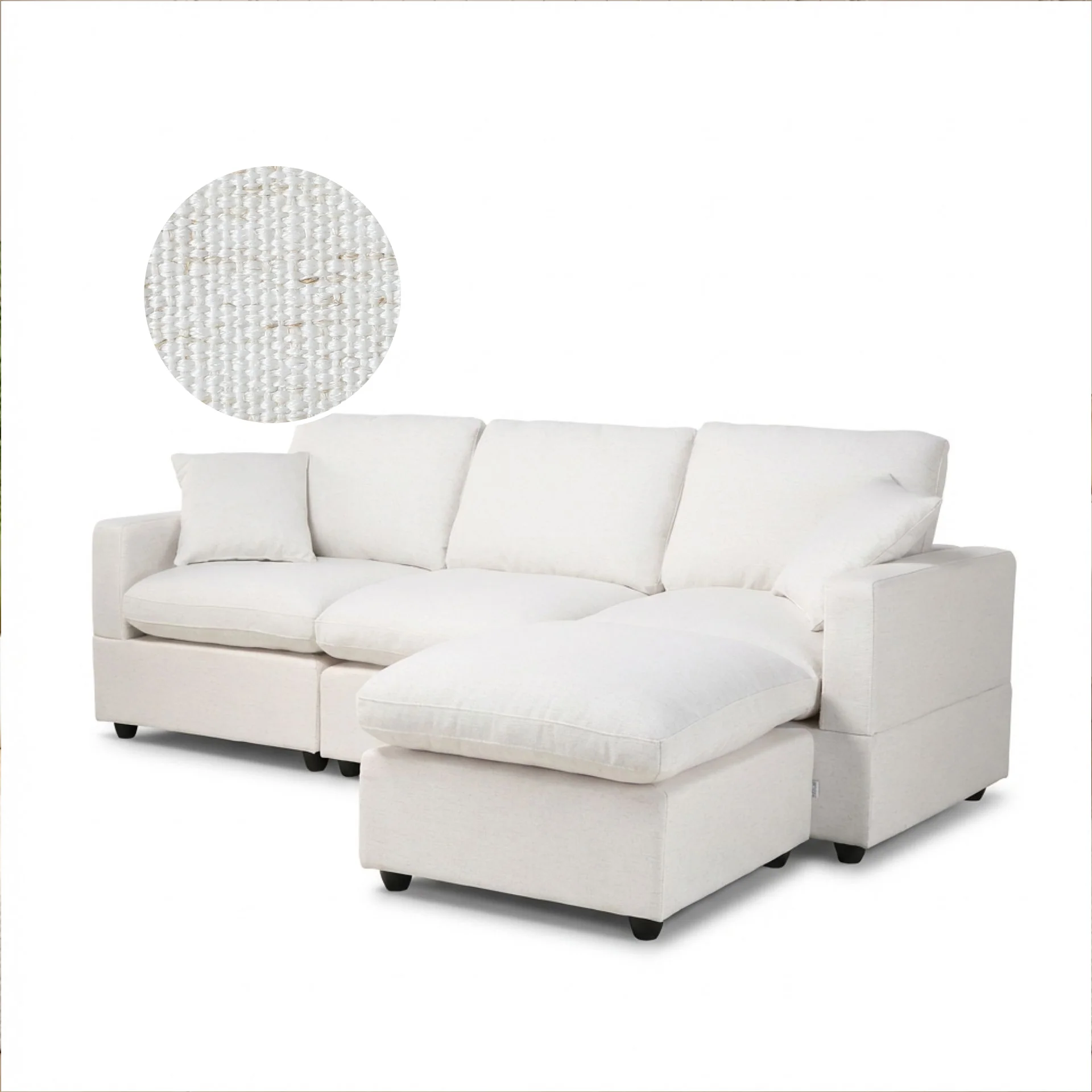 Hexham 3 Seater Modular Sofa with Ottoman - Linen Cream - Image 7