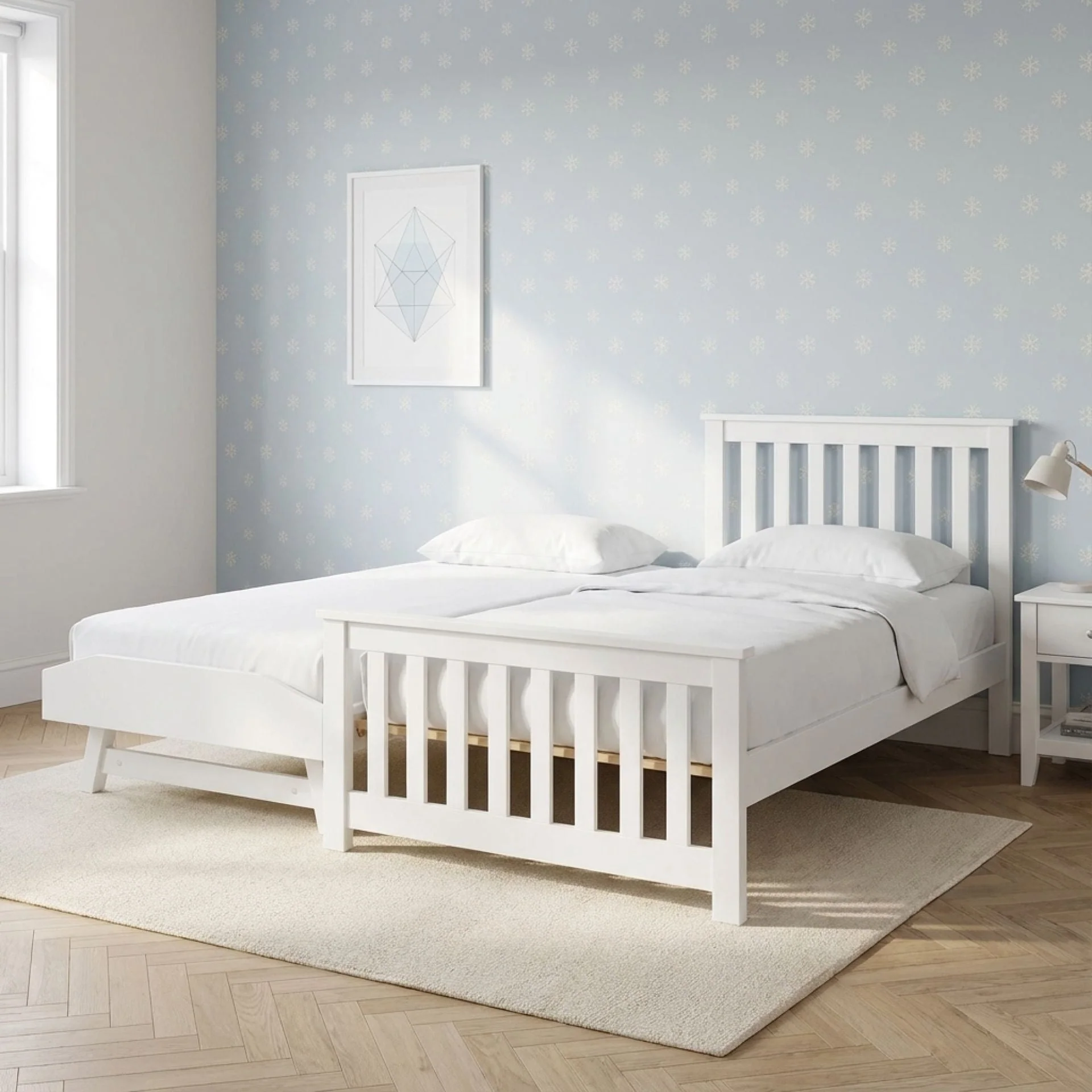 Hobson Single Wooden Trundle Bed Frame - White - Image 2