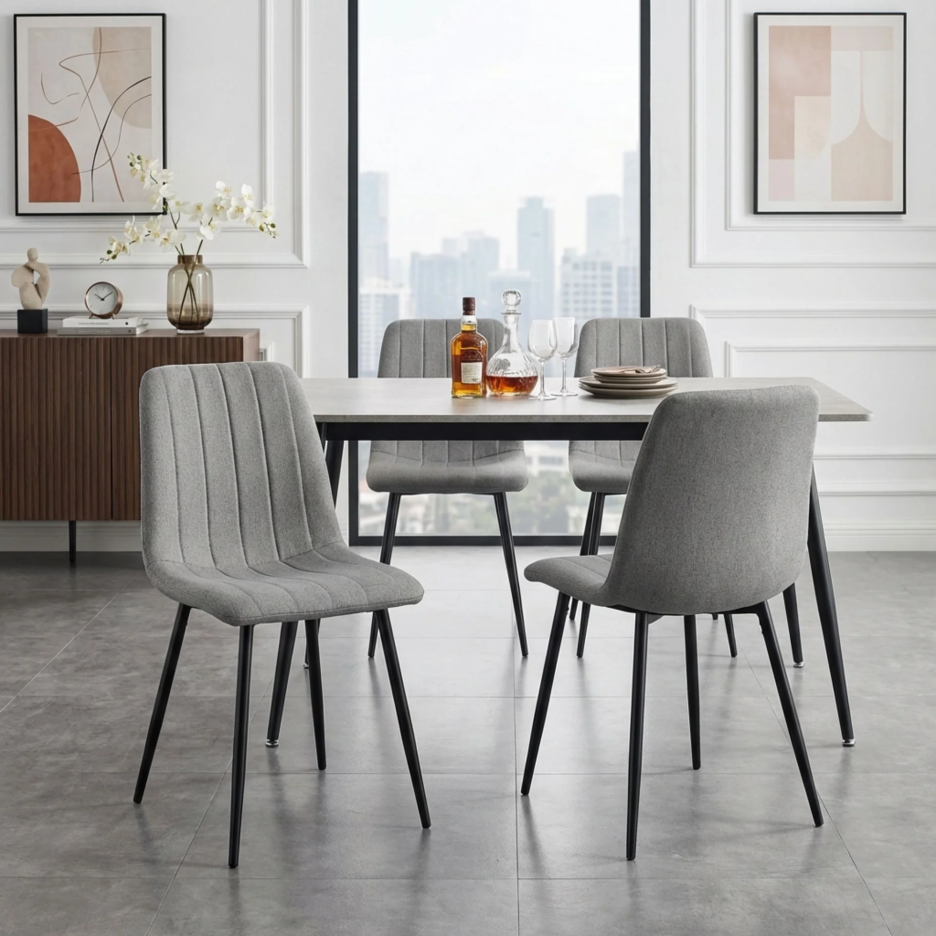 Holland Fabric Dining Chair - Set of 4 - Grey